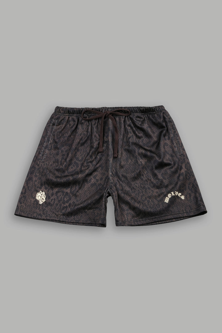 Wolf Chopper Mesh Shorts in Darc Brown Leopard