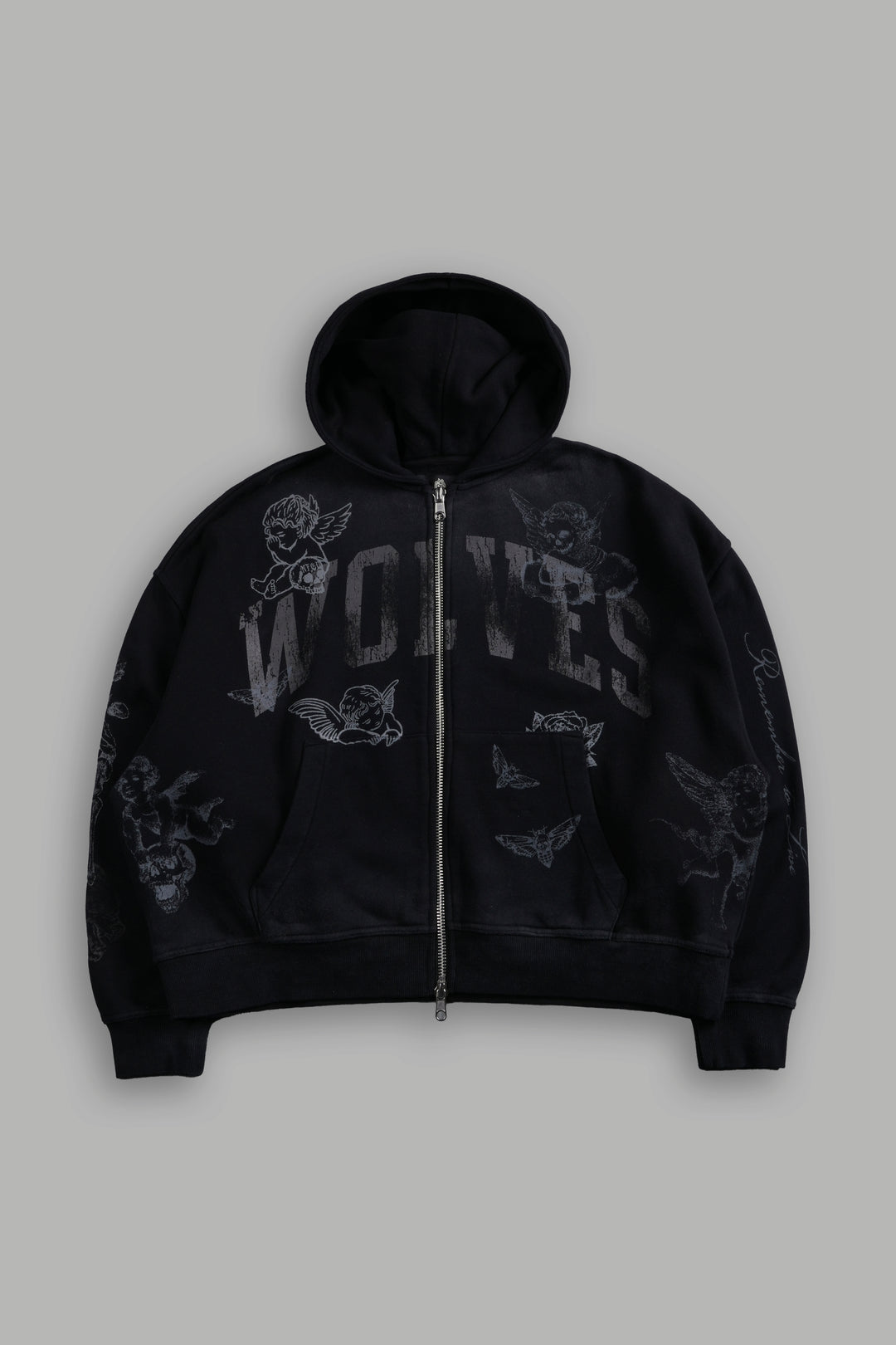 Fallen Cherub Vex Double Zip Hoodie in Black Drift Wash