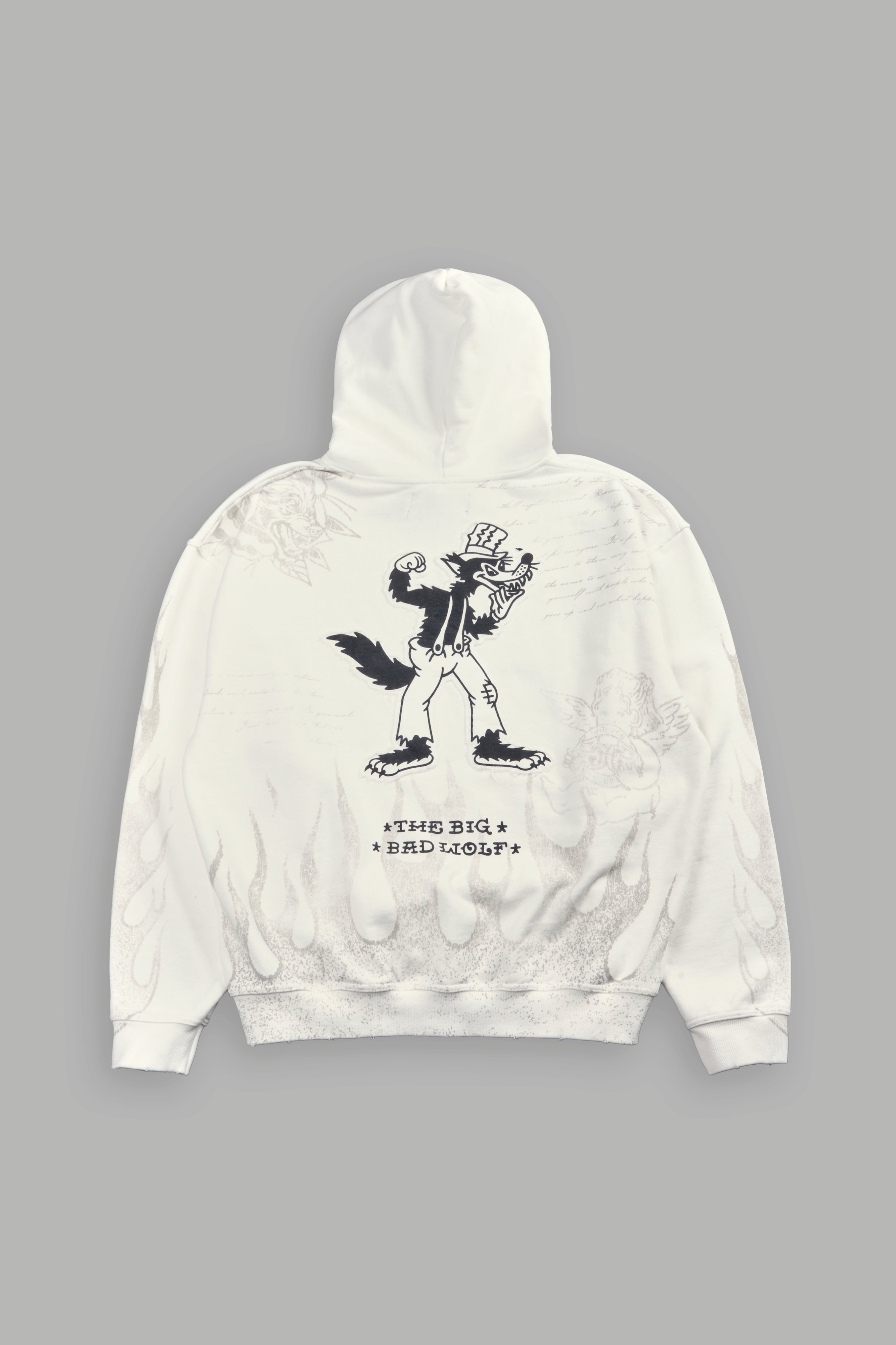 パーカー ANARCHY x BADSAIKUSH  HOODIE WHITE XL Big Bad Wolf Applique Grunge Moatis Hoodie in Cream – DarcSport