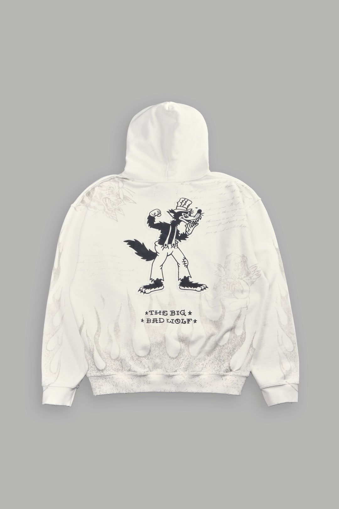Big Bad Wolf Applique Grunge Moatis Hoodie in Cream