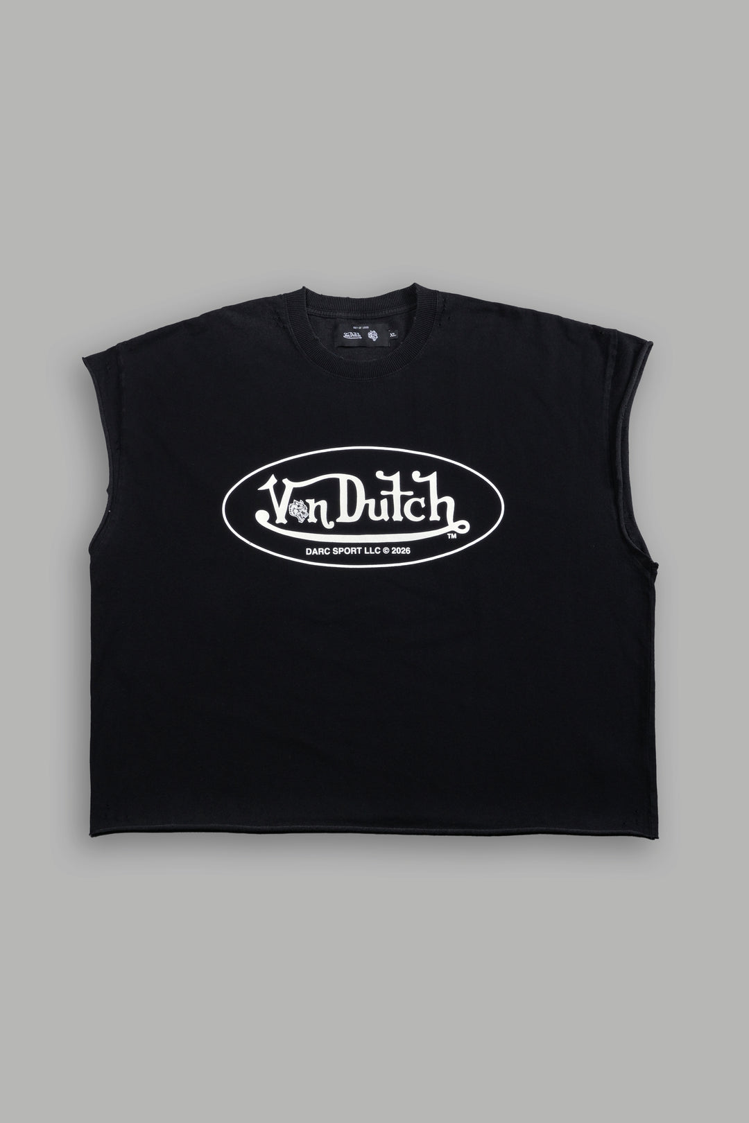 DSVD Legacy Distressed Grunge Cut-Off Mid-Length Raw Hem Tee in Black