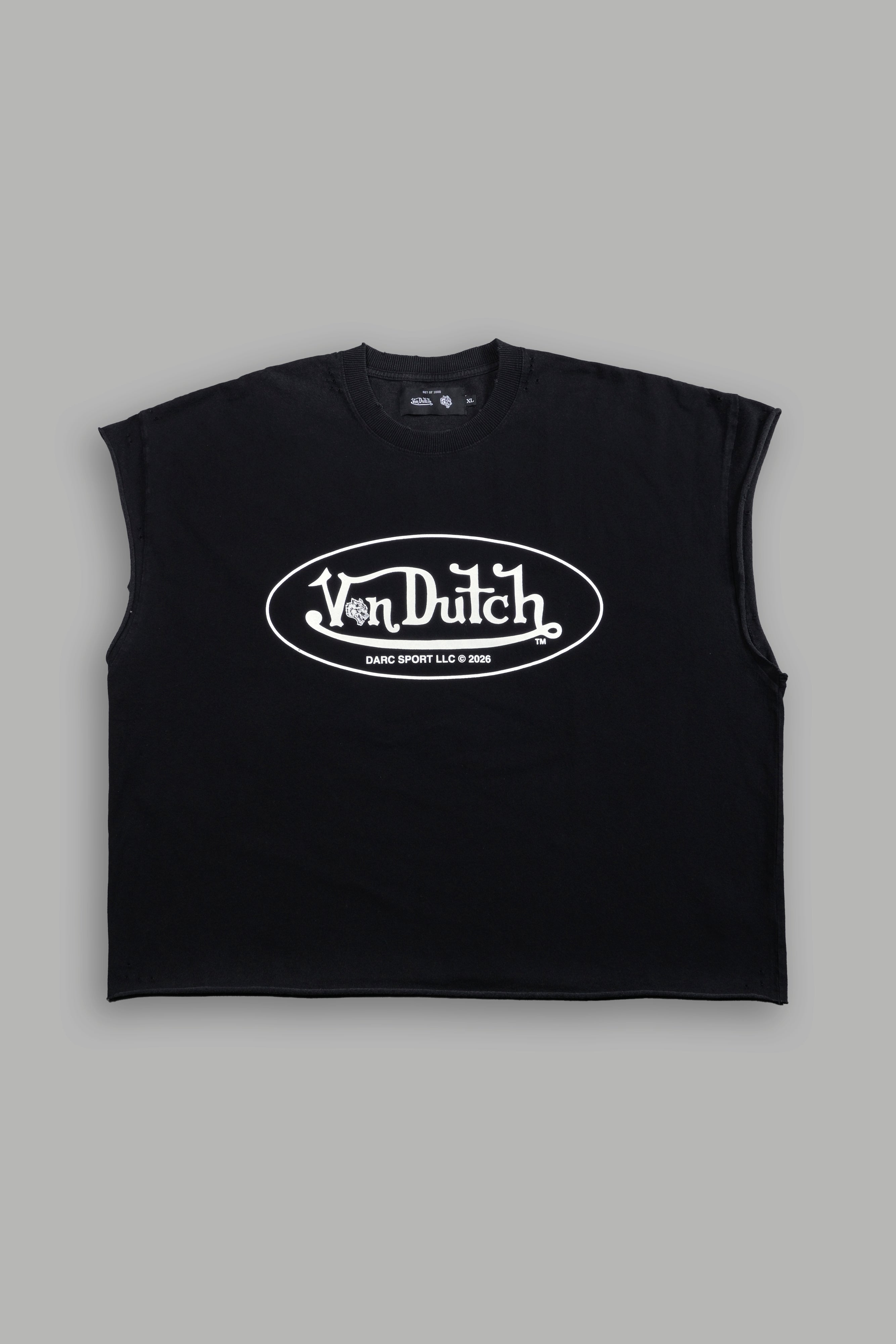 DSVD Legacy Distressed Grunge Cut-Off Mid-Length Raw Hem Tee in Black