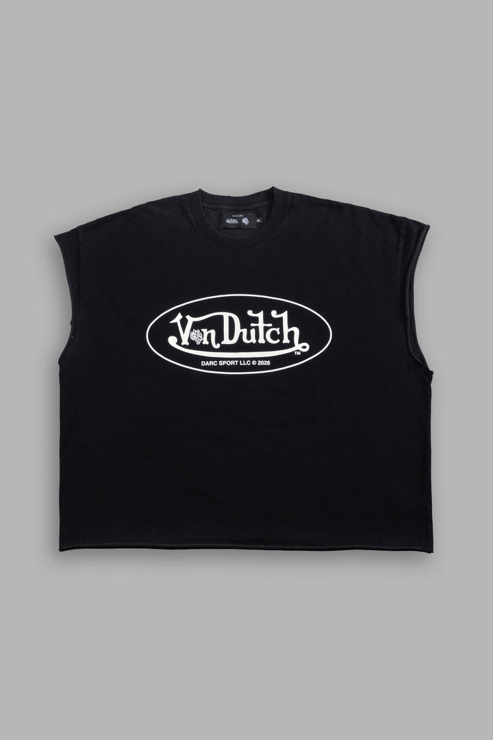 DSVD Legacy Distressed Grunge Cut-Off Mid-Length Raw Hem Tee in Black