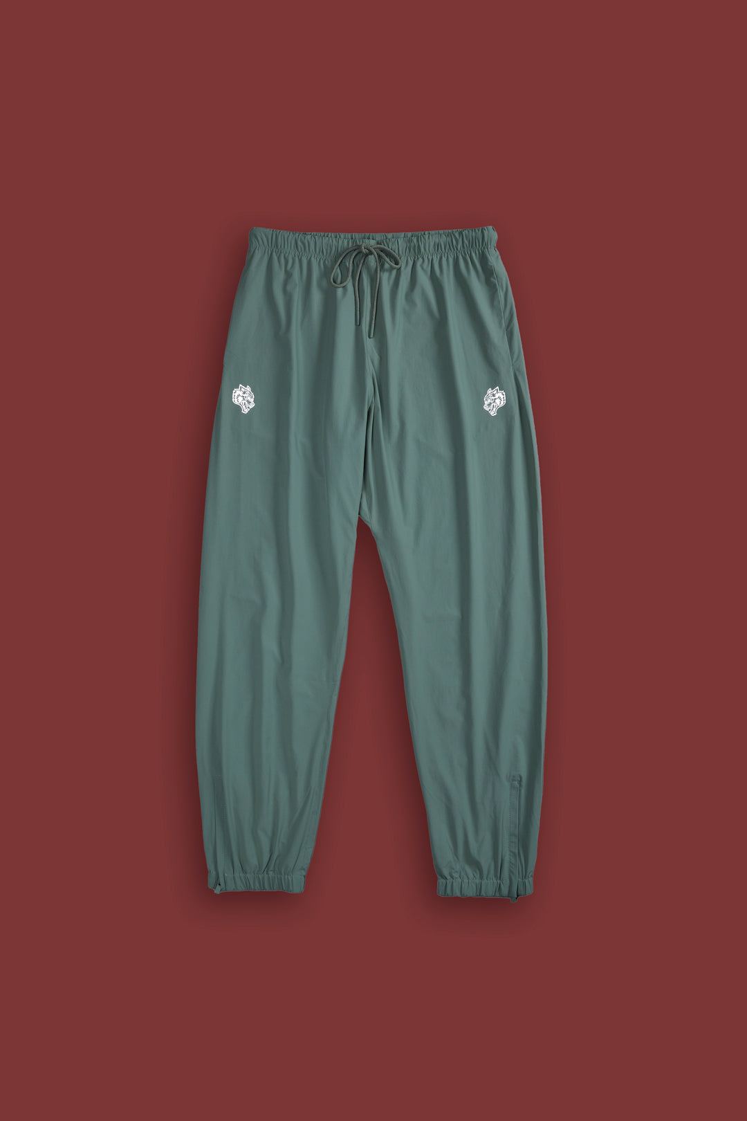 Dual Wolf Head Hybrid Nylon Track Pants in Hunter Green