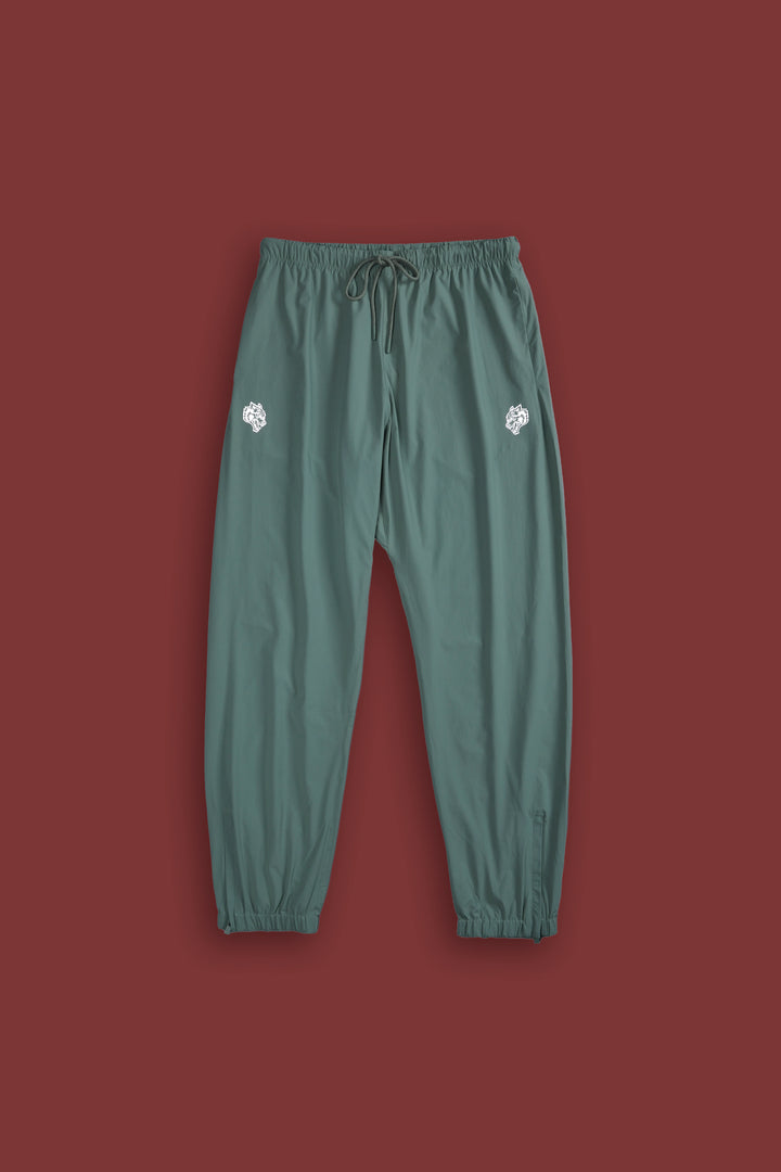 Dual Wolf Head Hybrid Nylon Track Pants in Hunter Green