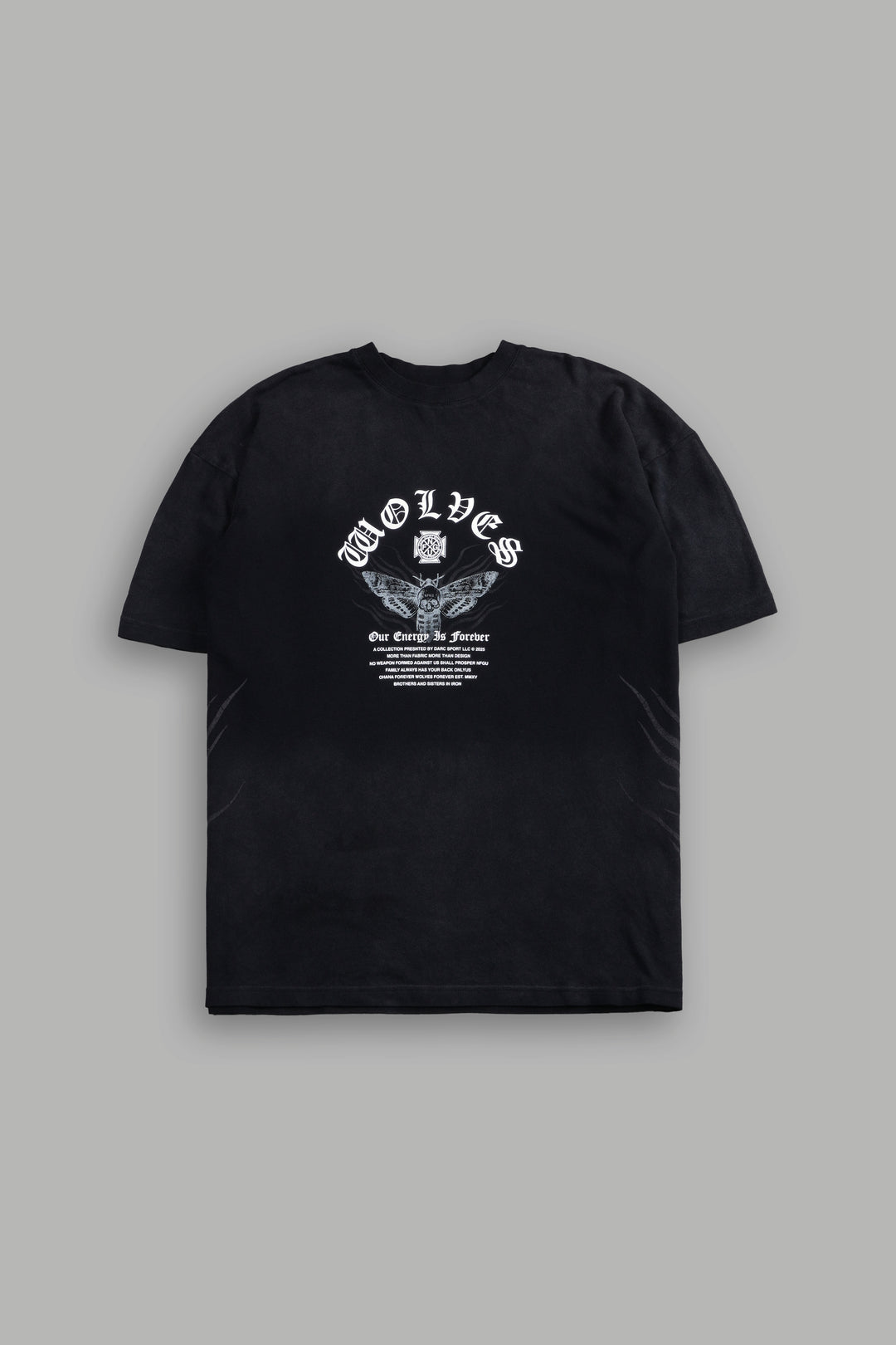Moth Energy "Premium" Oversized Tee in Black Dawn Sun Fade