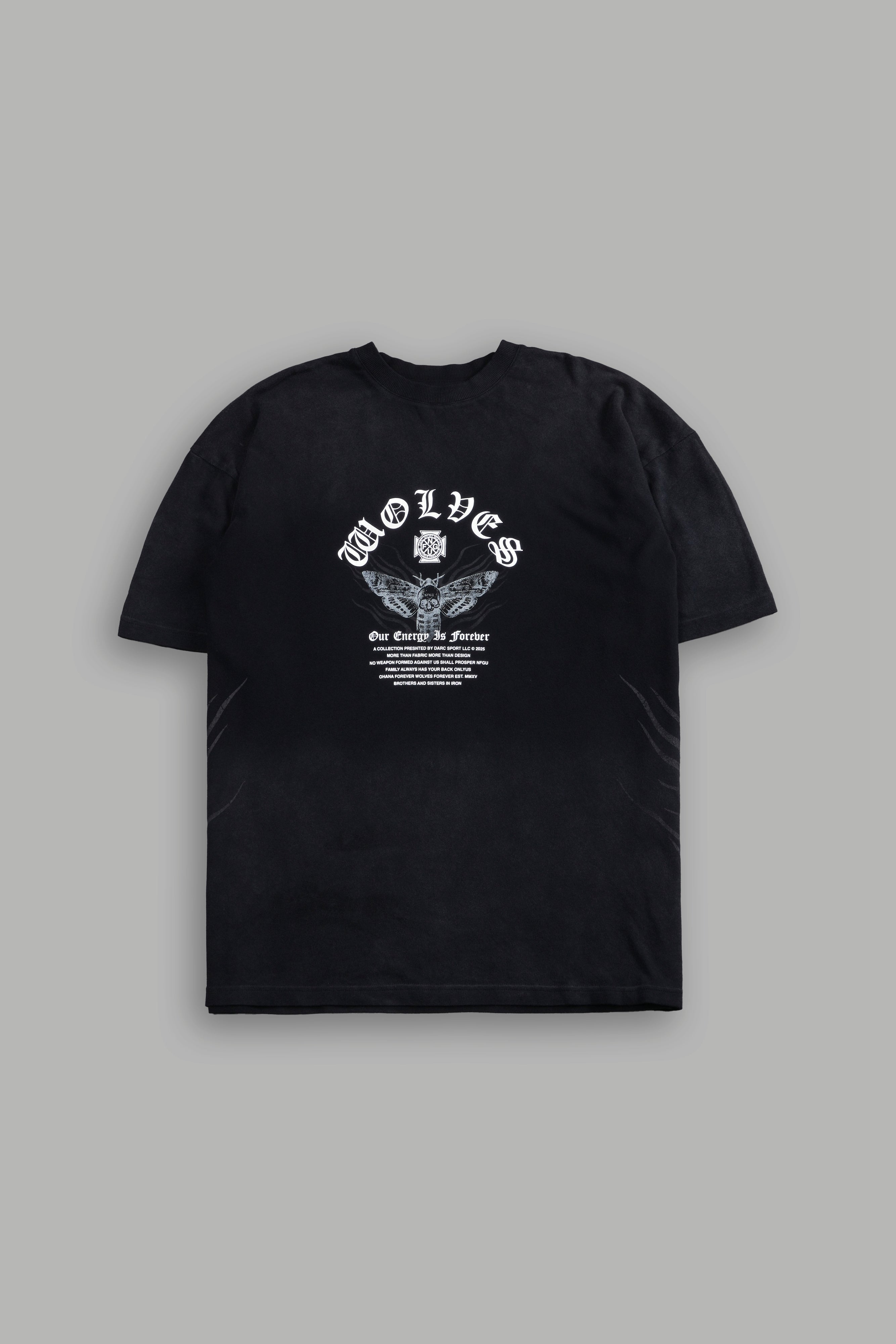 Moth Energy "Premium" Oversized Tee in Black Dawn Sun Fade
