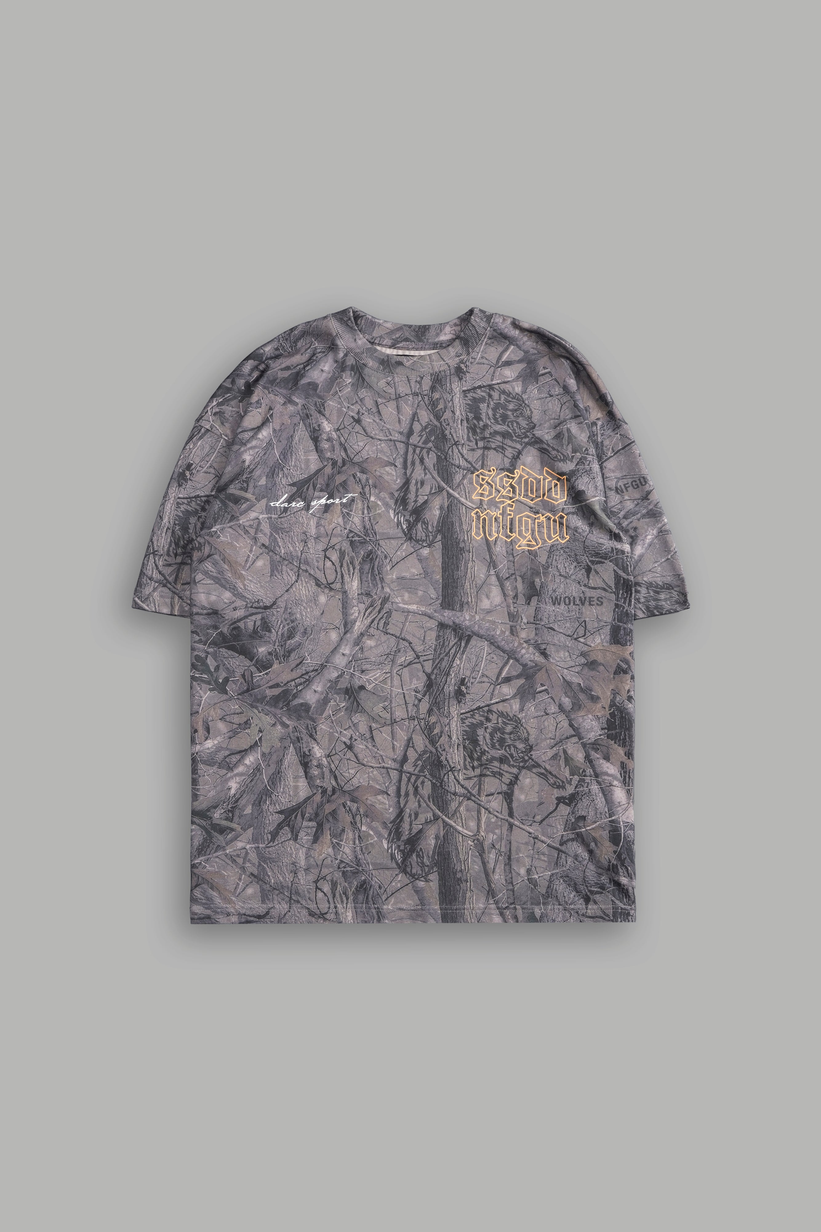 New Beginnings "Premium" Oversized Tee in Driftwood Wolf Forest Camo