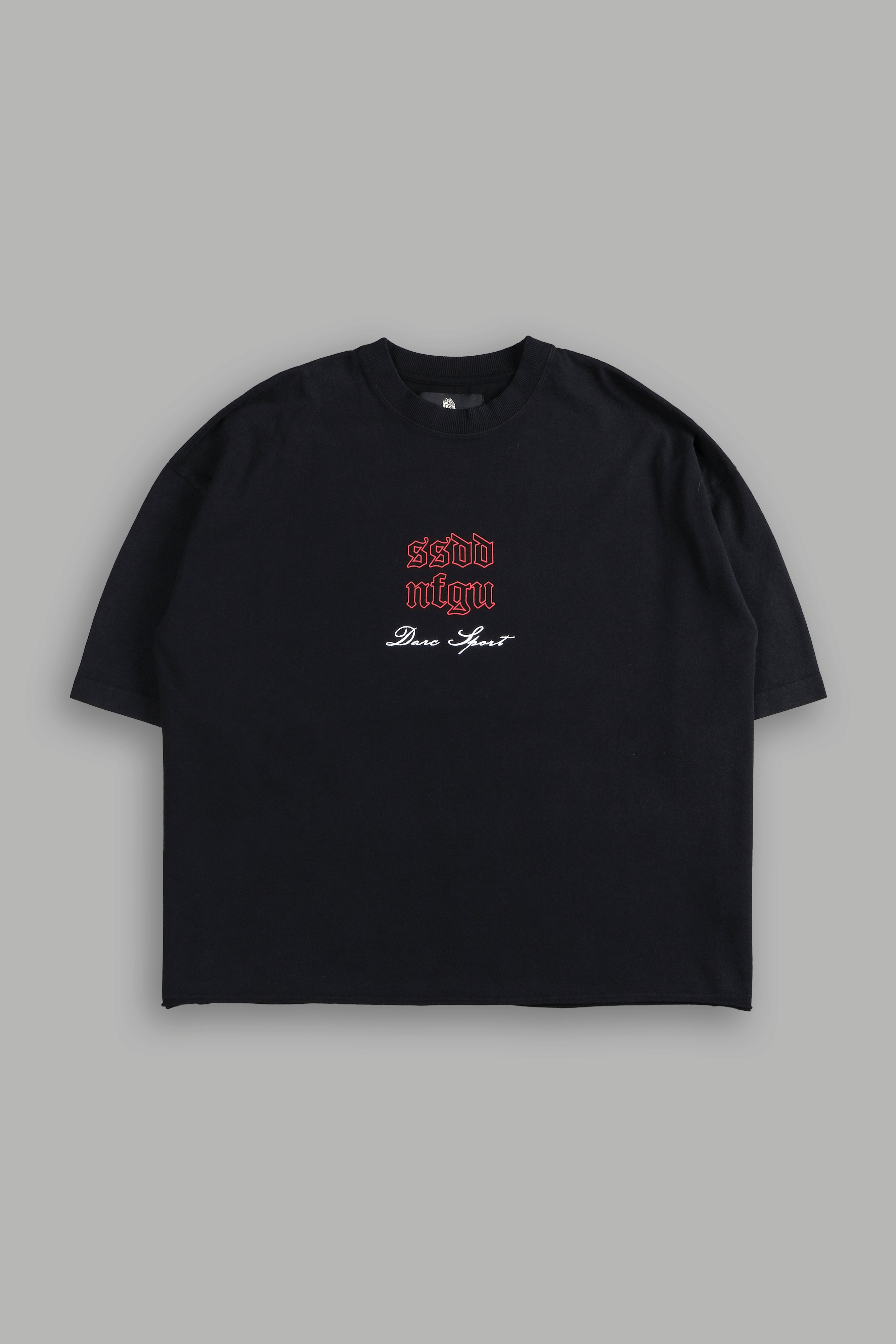 Sacred Fire Grunge Raw Hem "Box Cut" Tee in Black
