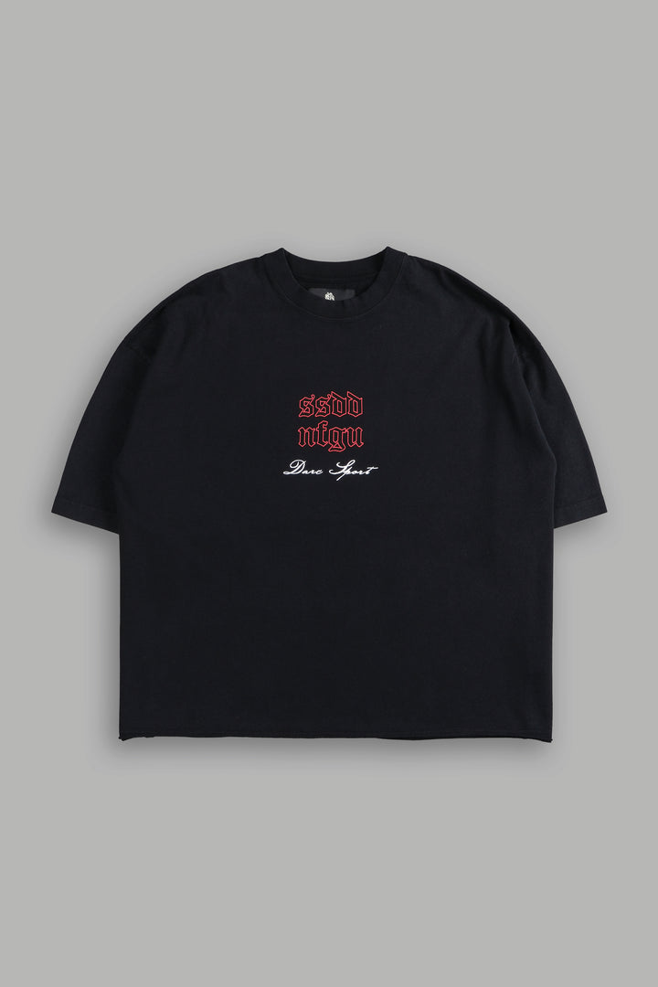 Sacred Fire Grunge Raw Hem "Box Cut" Tee in Black