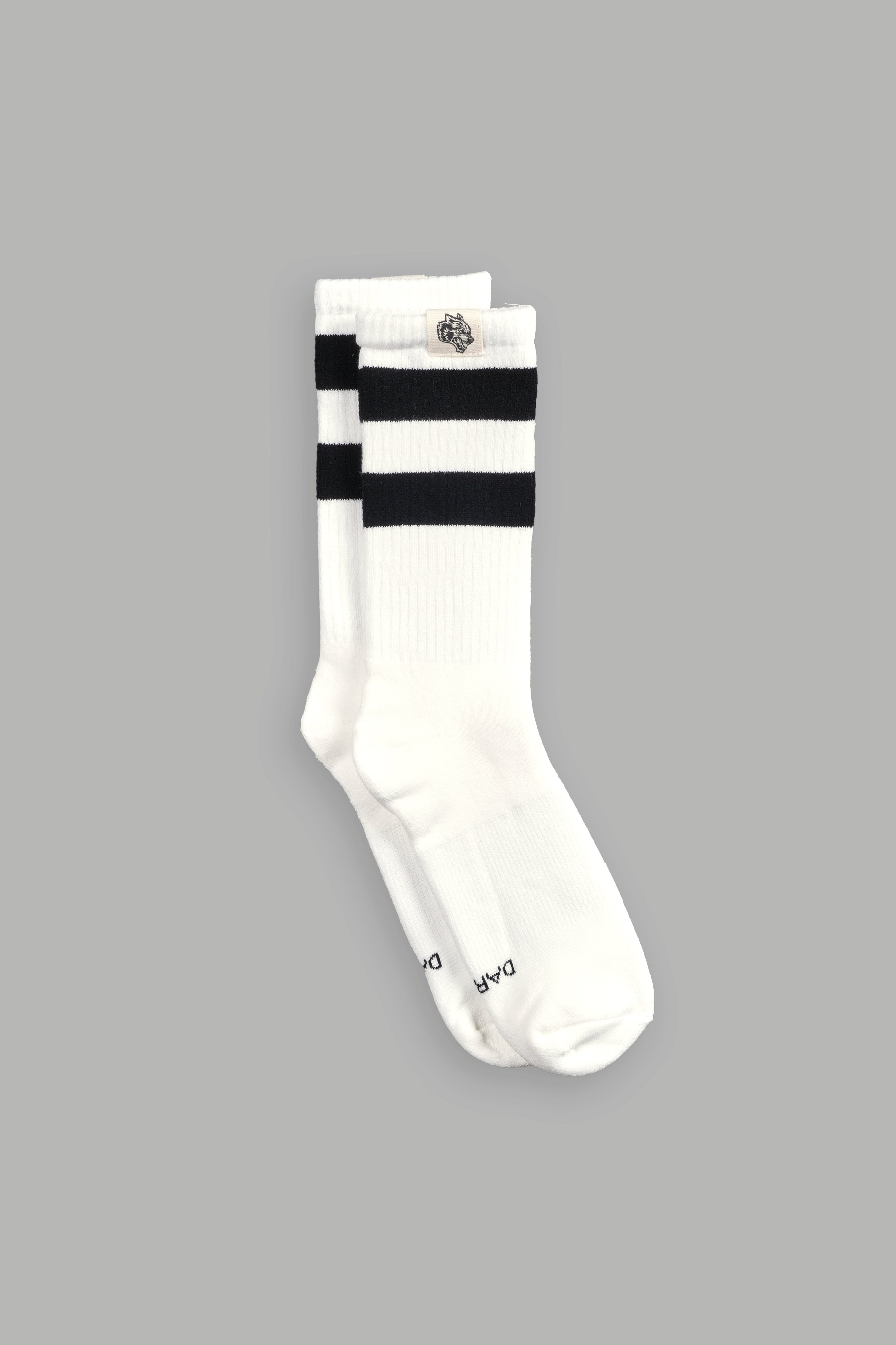 2 Stripe Wolf Patch Classic Socks in Cream/Black
