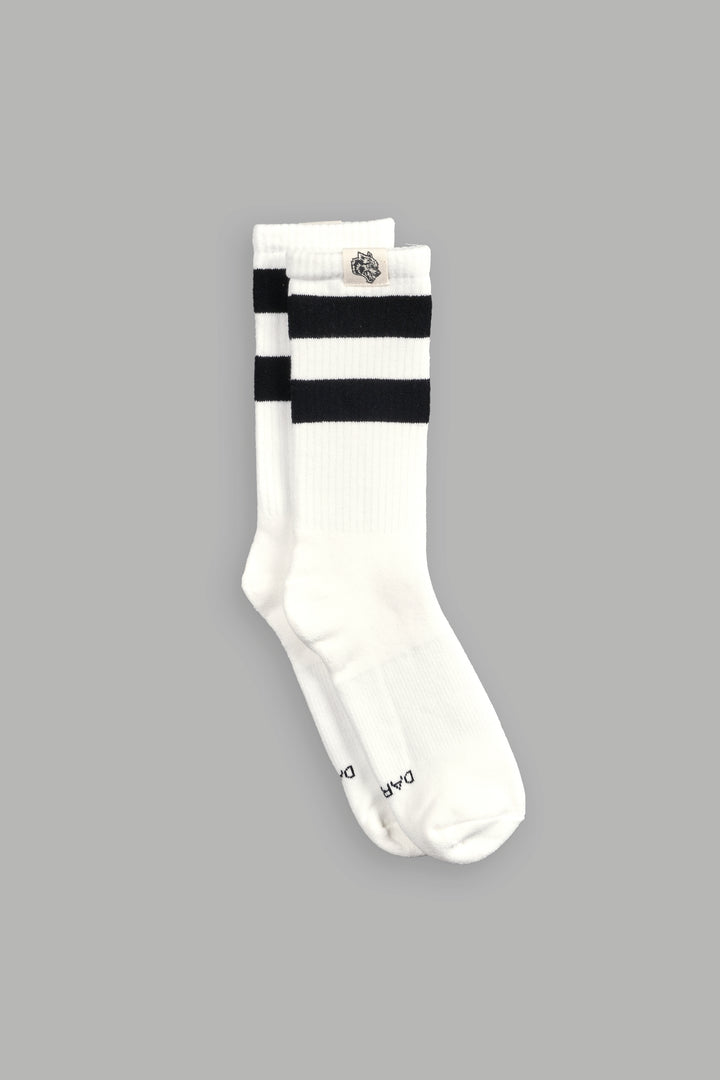 2 Stripe Wolf Patch Classic Socks in Cream/Black