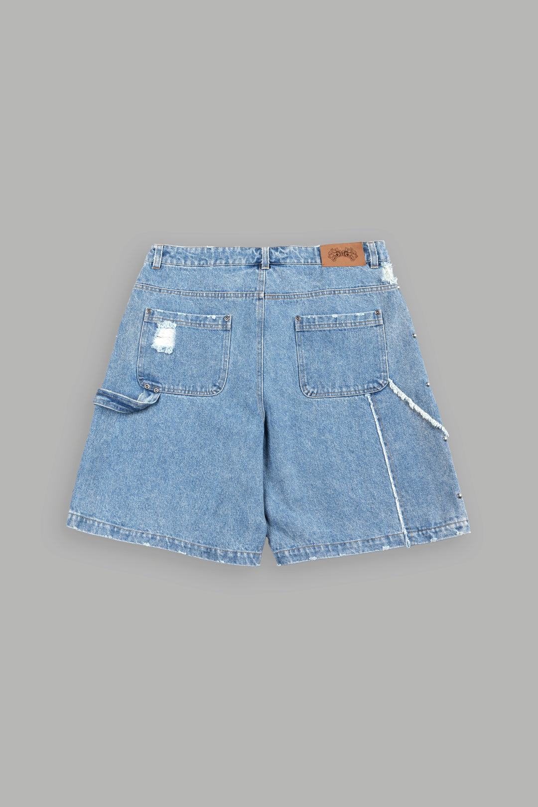 Wolves Heritage Distressed Denim Carpenter Shorts In Light Wash
