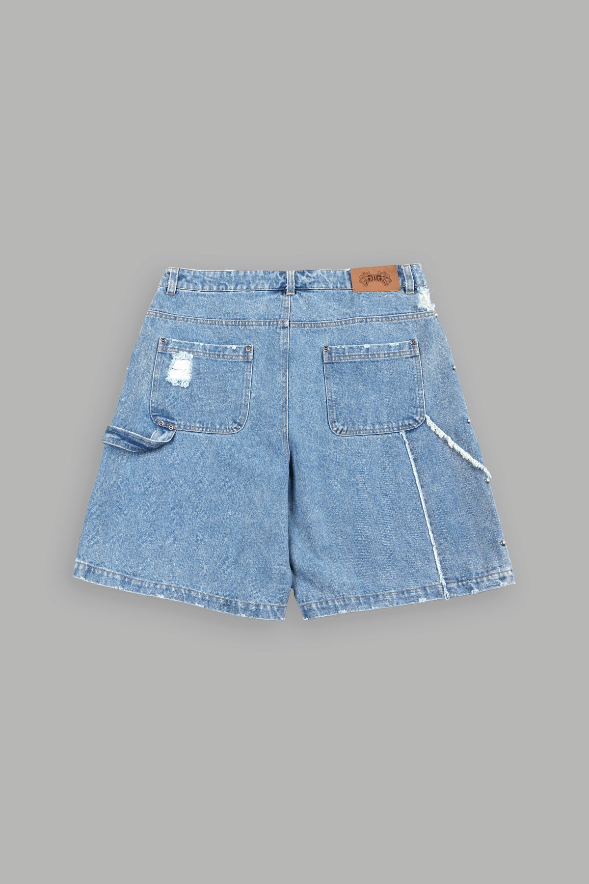Wolves Heritage Distressed Denim Carpenter Shorts In Light Wash
