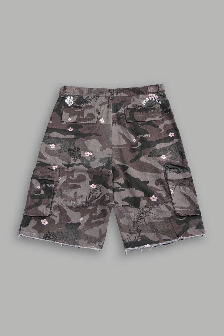 Darc Blossom Duke Cargo Shorts in Warrior In A Garden Green Camo