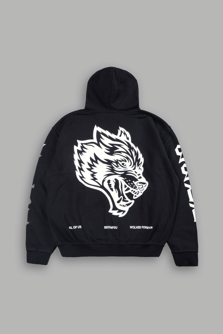 Big Wolf Head Pierce Hoodie In Black