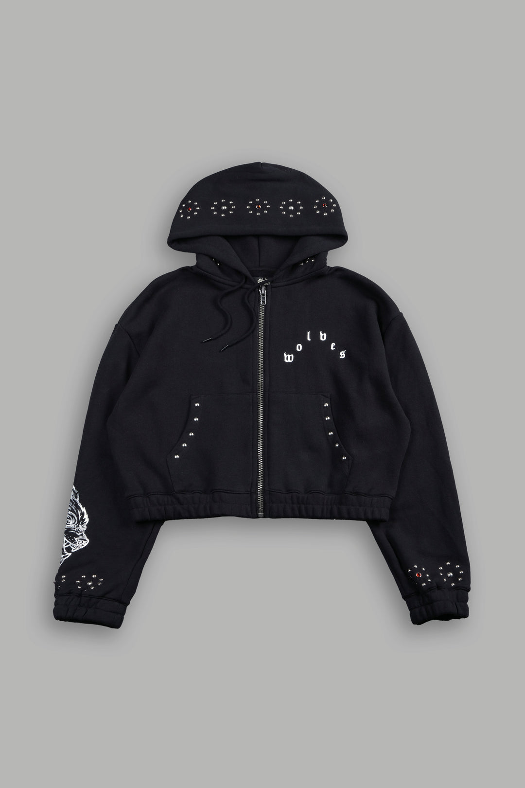 Stud Lobo Chambers Cropped Zip Hoodie In Black