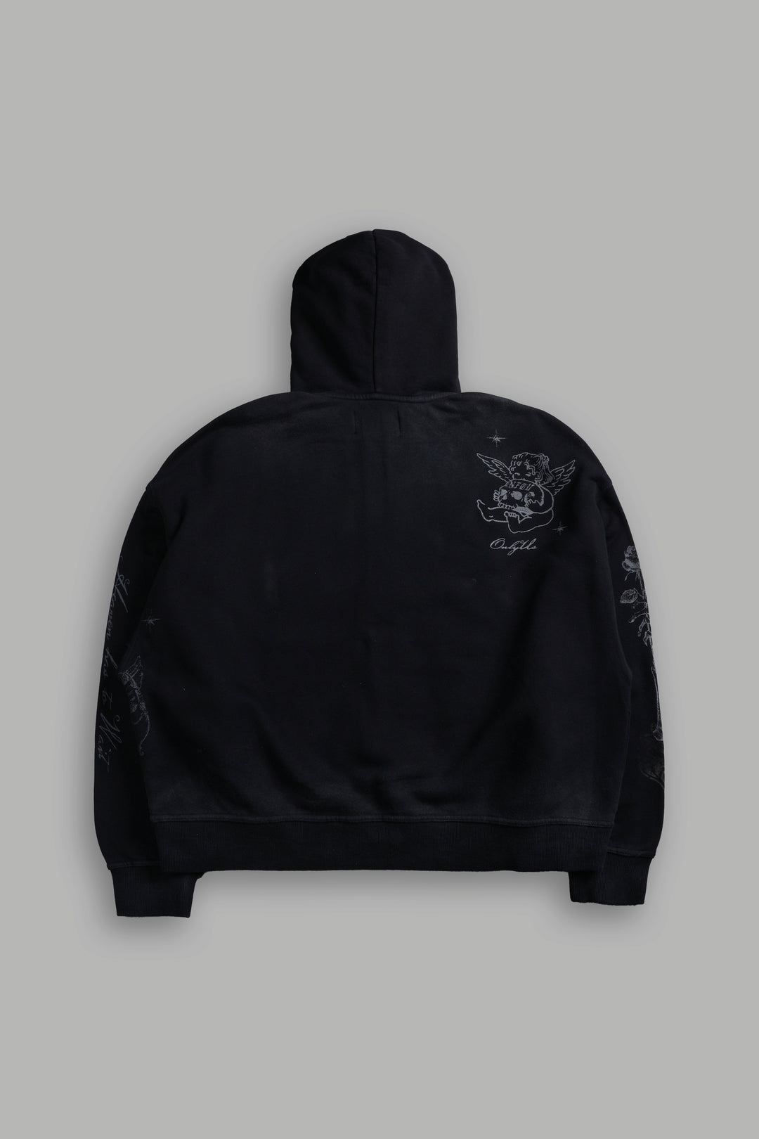 Fallen Cherub Vex Double Zip Hoodie in Black Drift Wash