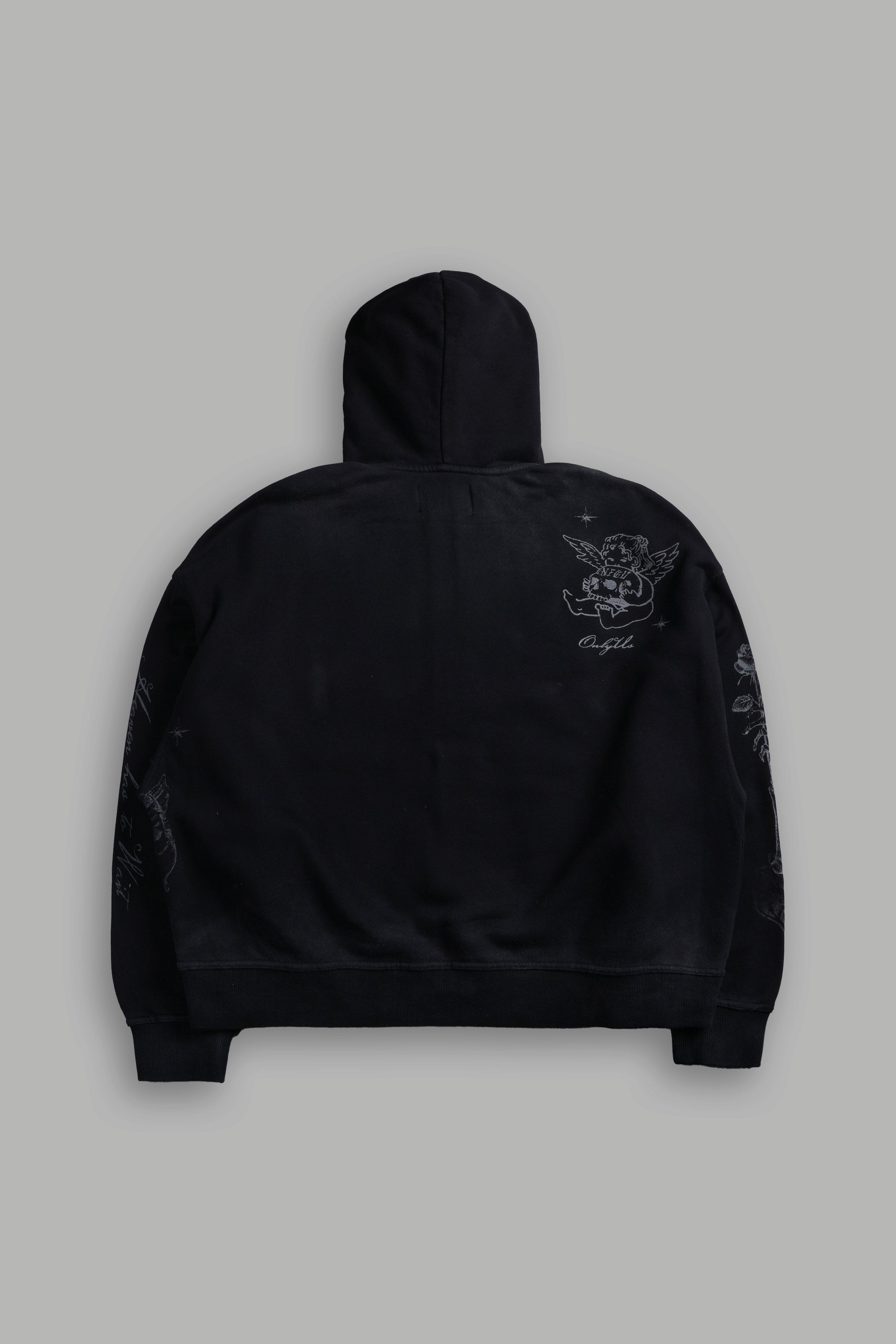 Fallen Cherub Vex Double Zip Hoodie in Black Drift Wash