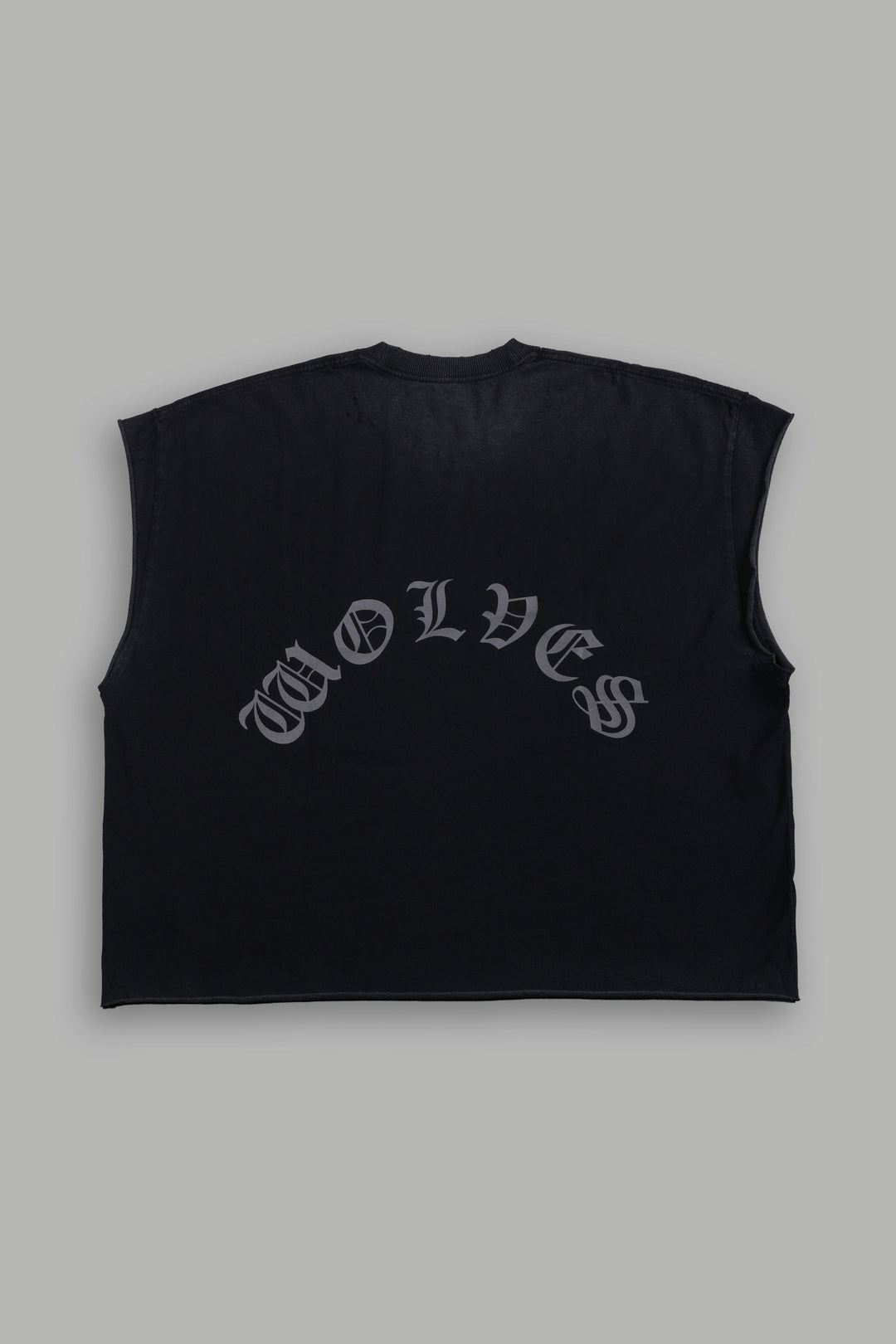 DSVD Legacy Distressed Grunge Cut-Off Mid-Length Raw Hem Tee in Black