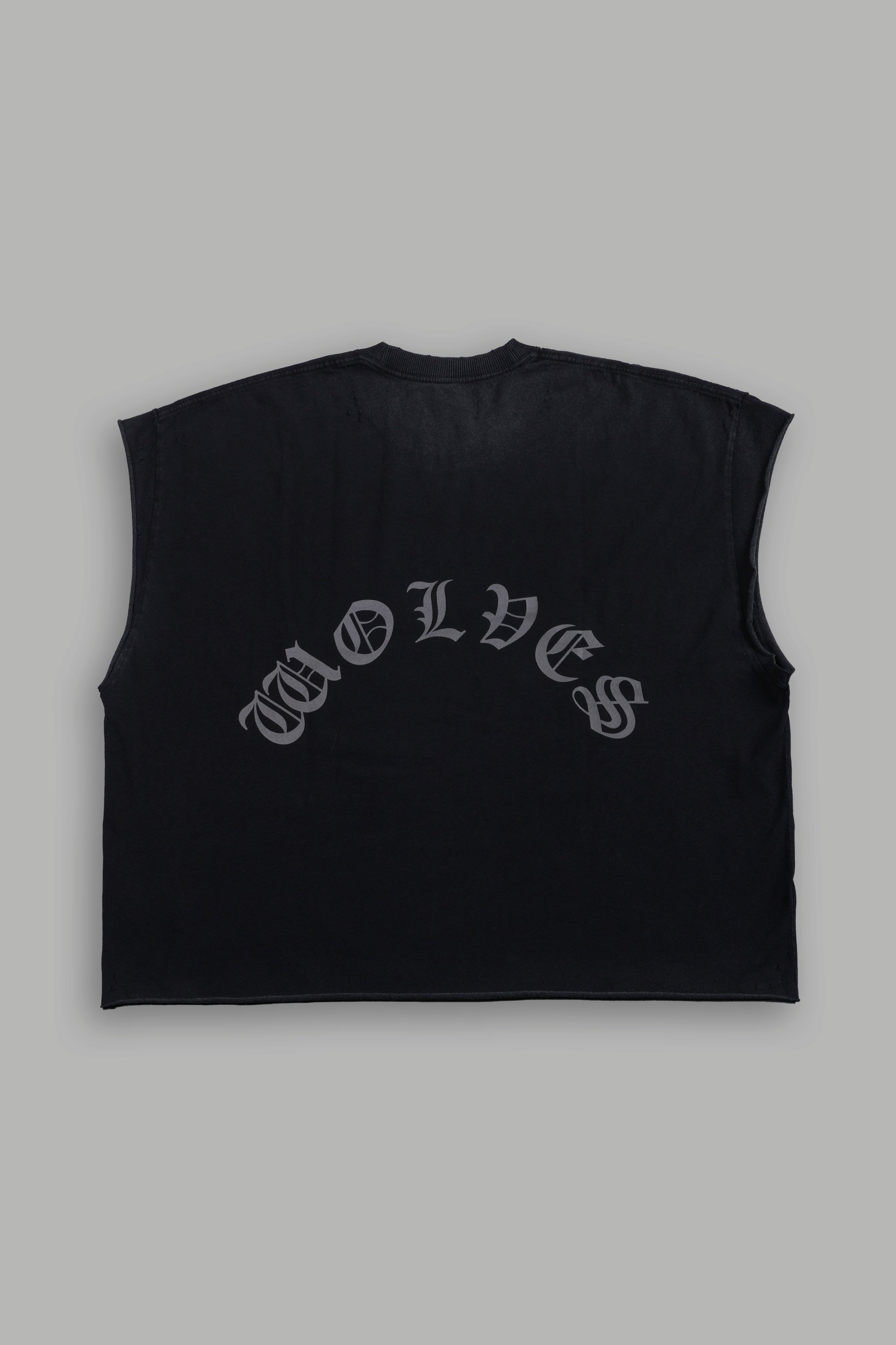 DSVD Legacy Distressed Grunge Cut-Off Mid-Length Raw Hem Tee in Black