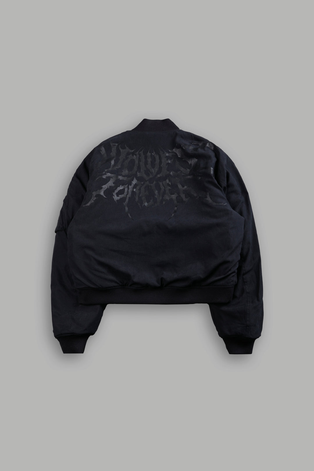 Patched Wolf Hesh Cloud Quilted Reversible Bomber Jacket in Black