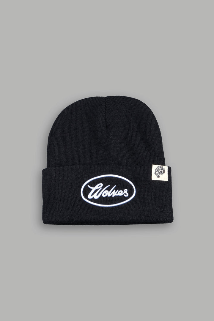 Wolves Script Work Hard Beanie in Black