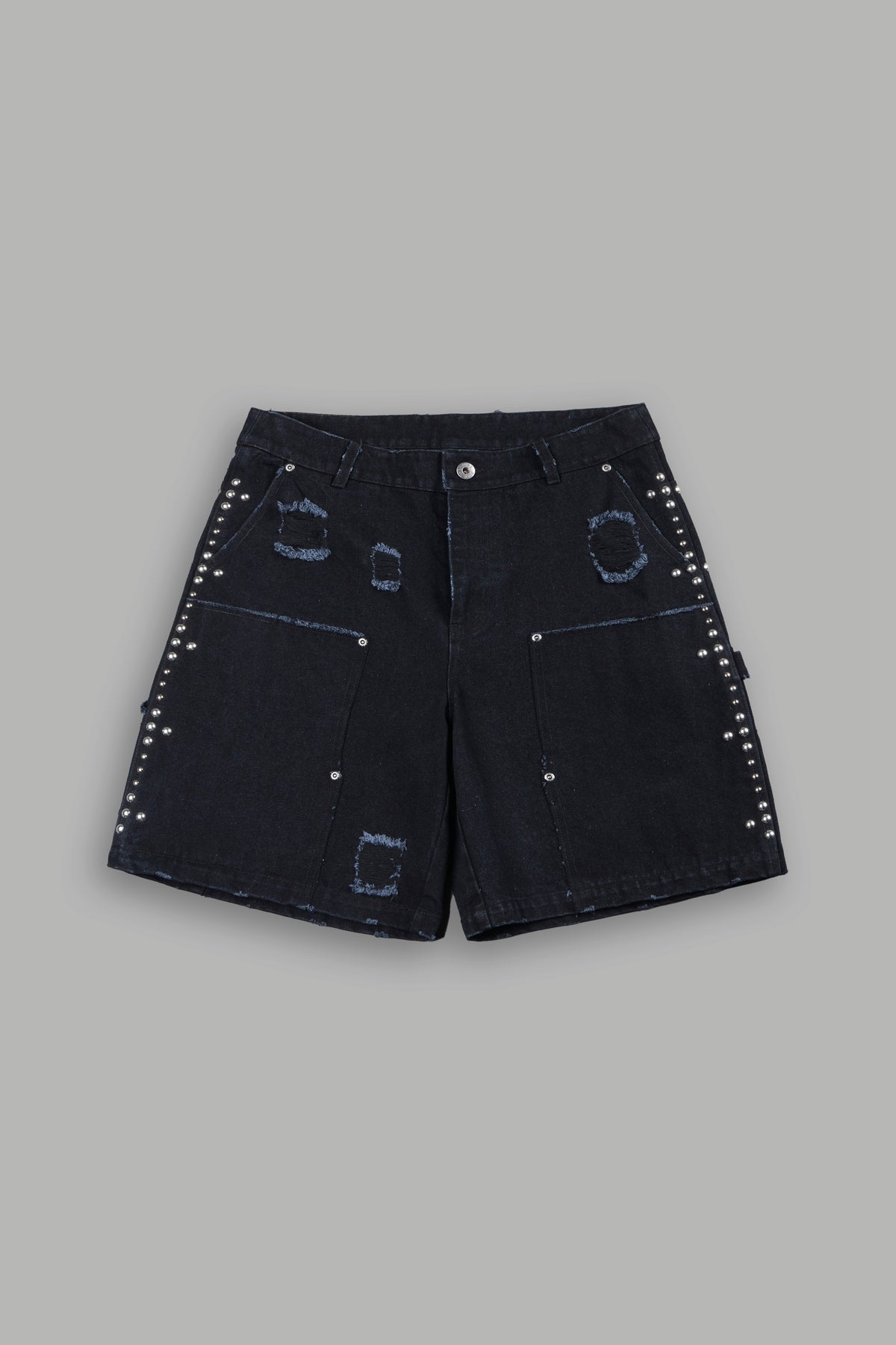 Wolves Heritage Distressed Denim Carpenter Shorts In Black