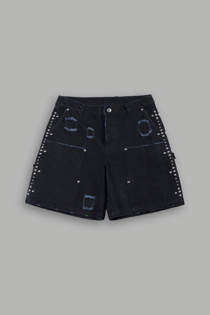 Wolves Heritage Distressed Denim Carpenter Shorts In Black