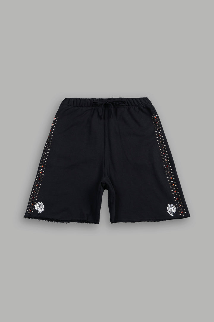 Stud Muerto Grunge Oversized Raw Hem Post Lounge Sweat Shorts In Black