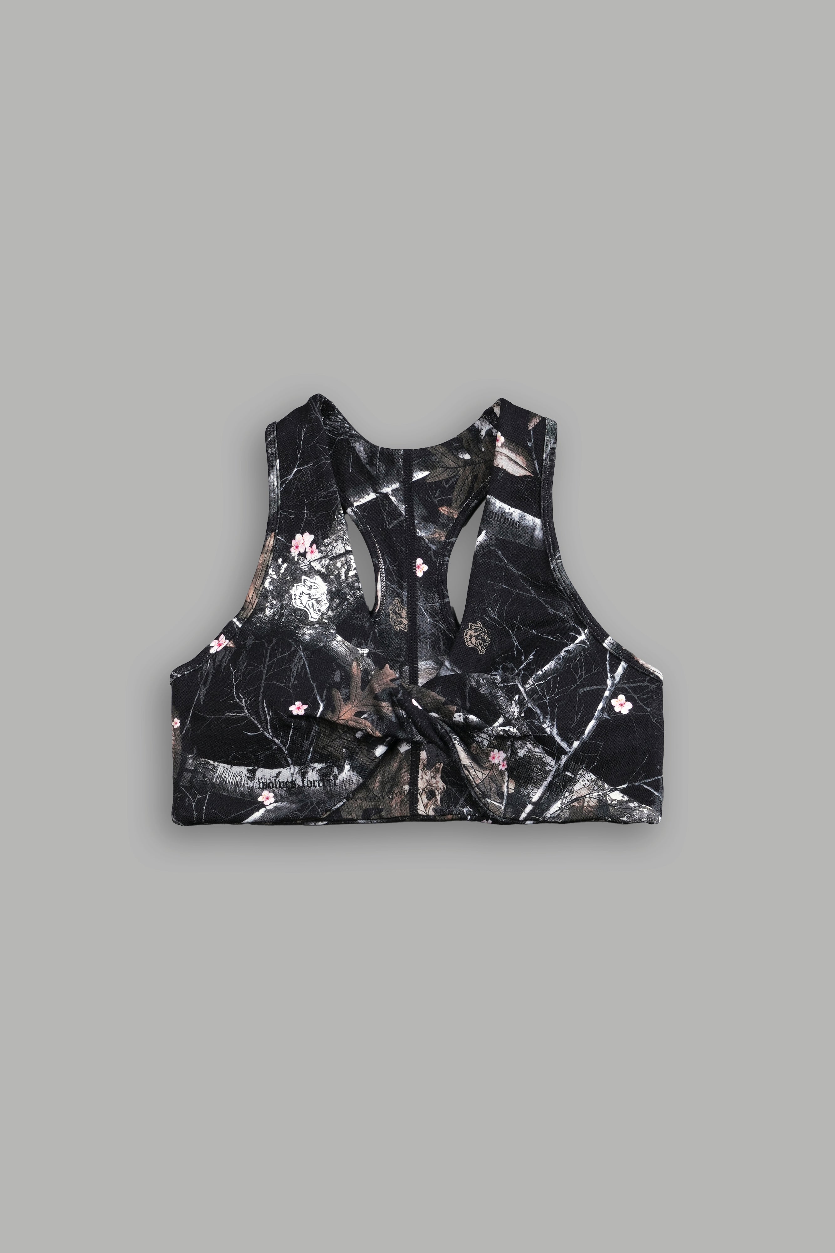 Single Wolf "Everson" Seamless Twist Bra in Darc Blossom Woodland Camo