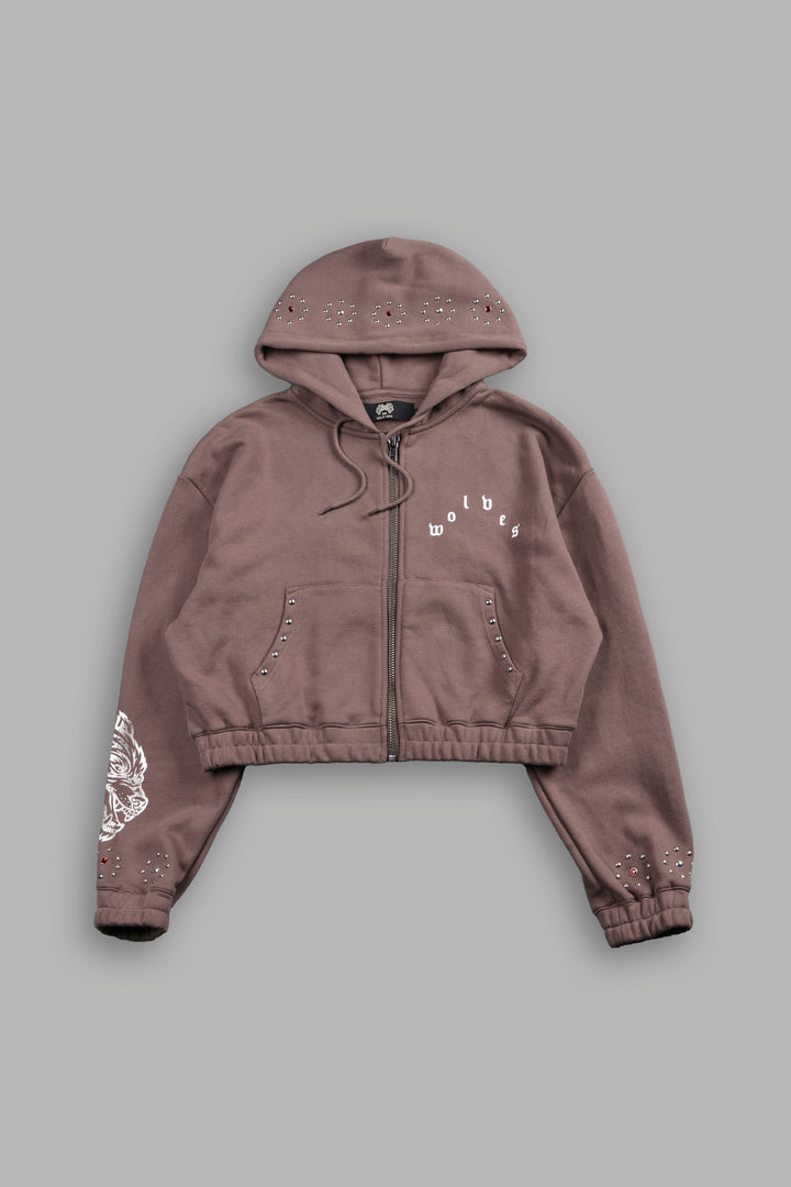 Stud Lobo Chambers Cropped Zip Hoodie In Mojave Brown