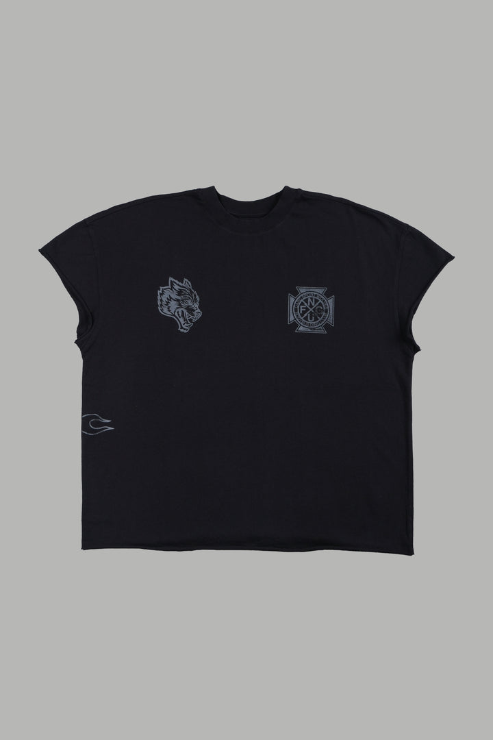 Wolves Club Cherub Grunge Mid Length Raw Hem Cap Sleeve Tee In Black
