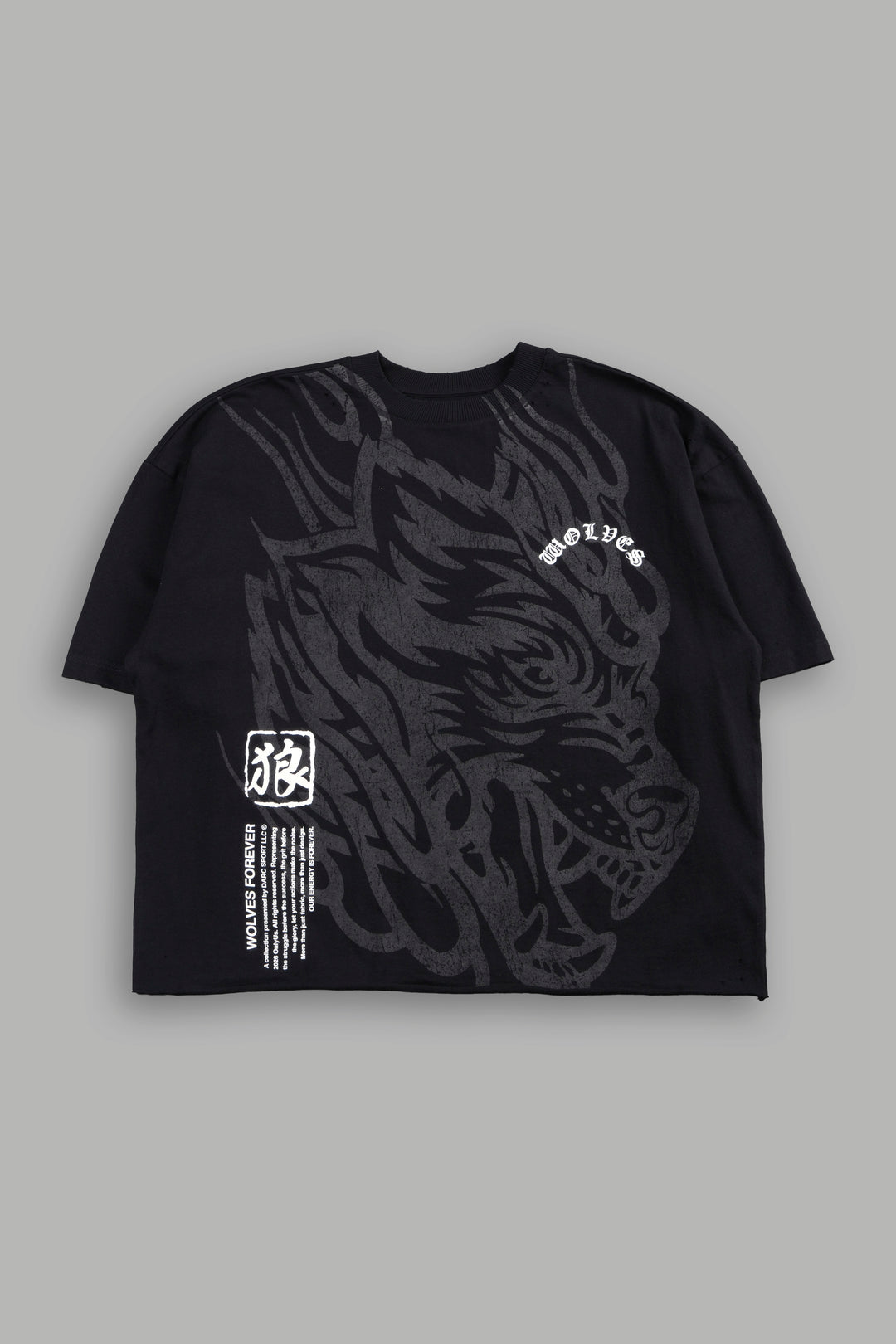 Okami Inferno Distressed Grunge Box Cut Tee V2 in Black