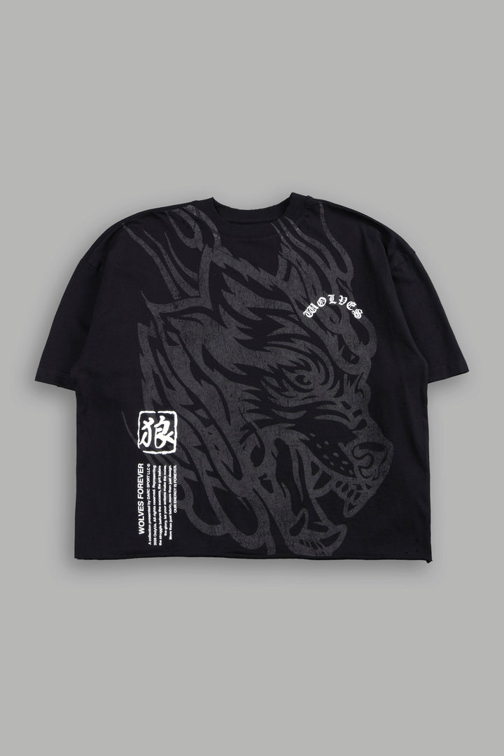 Okami Inferno Distressed Grunge Box Cut Tee V2 in Black