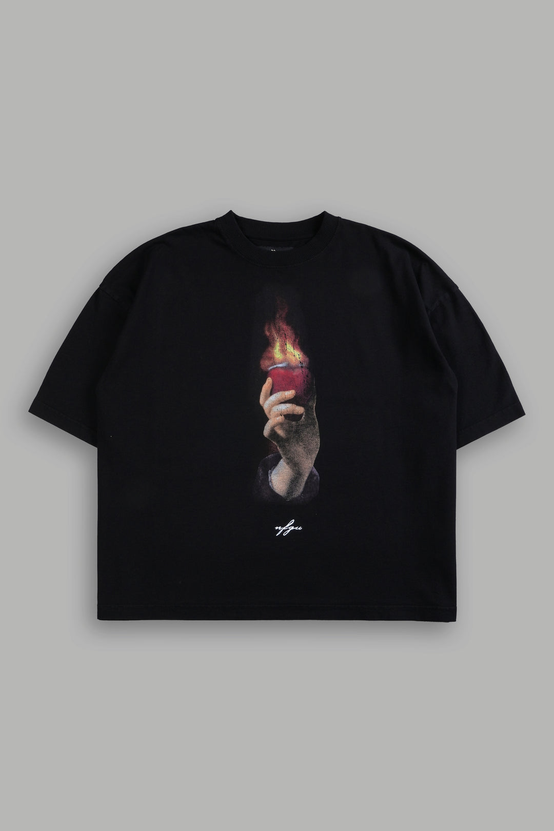 Corazon Sagrado Grunge "Box Cut" Tee in Black