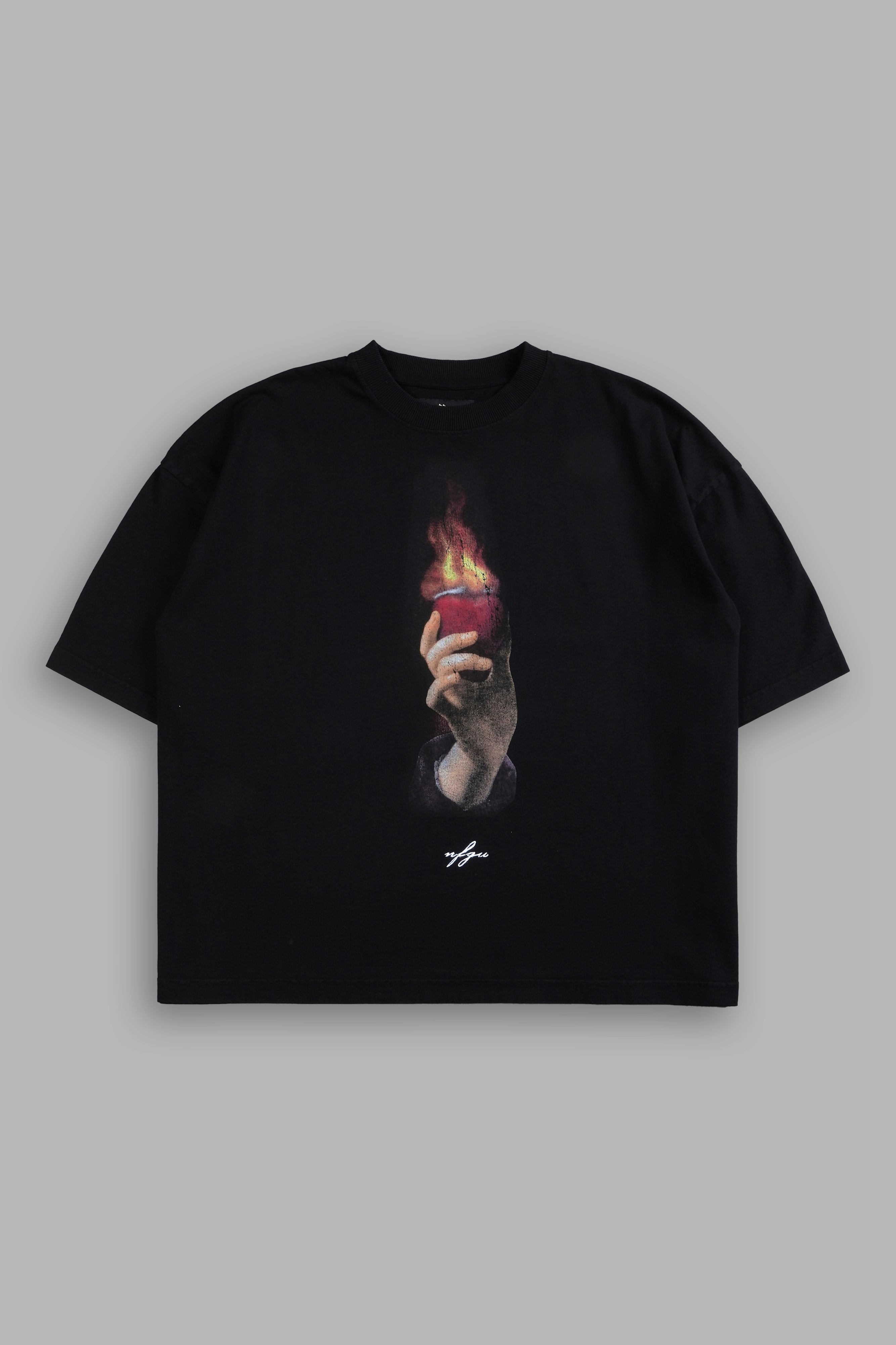 Corazon Sagrado Grunge "Box Cut" Tee in Black