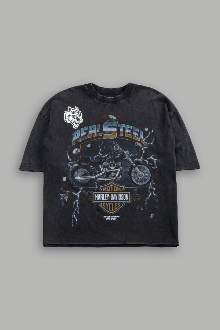 Last Ride Premium Raw Hem Box Cut Tee in Washed Black