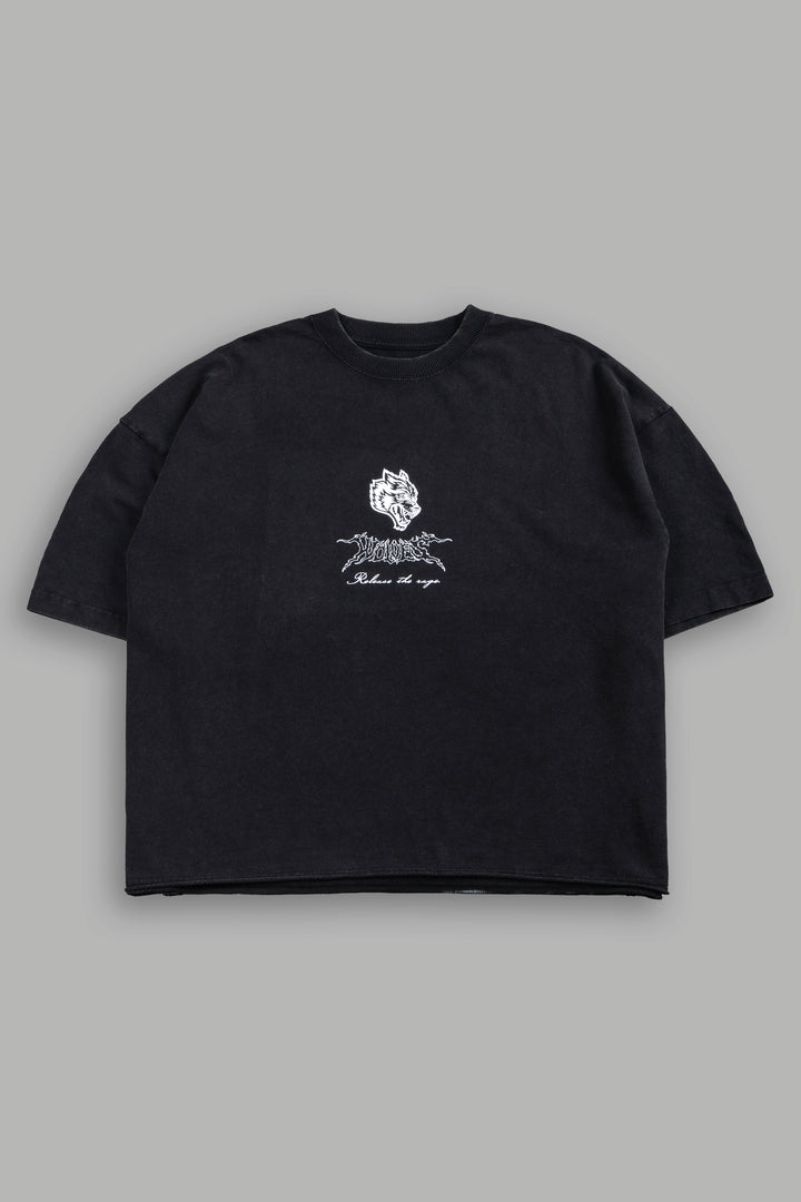 Release The Rage Grunge Raw Hem Box Cut Tee in Black