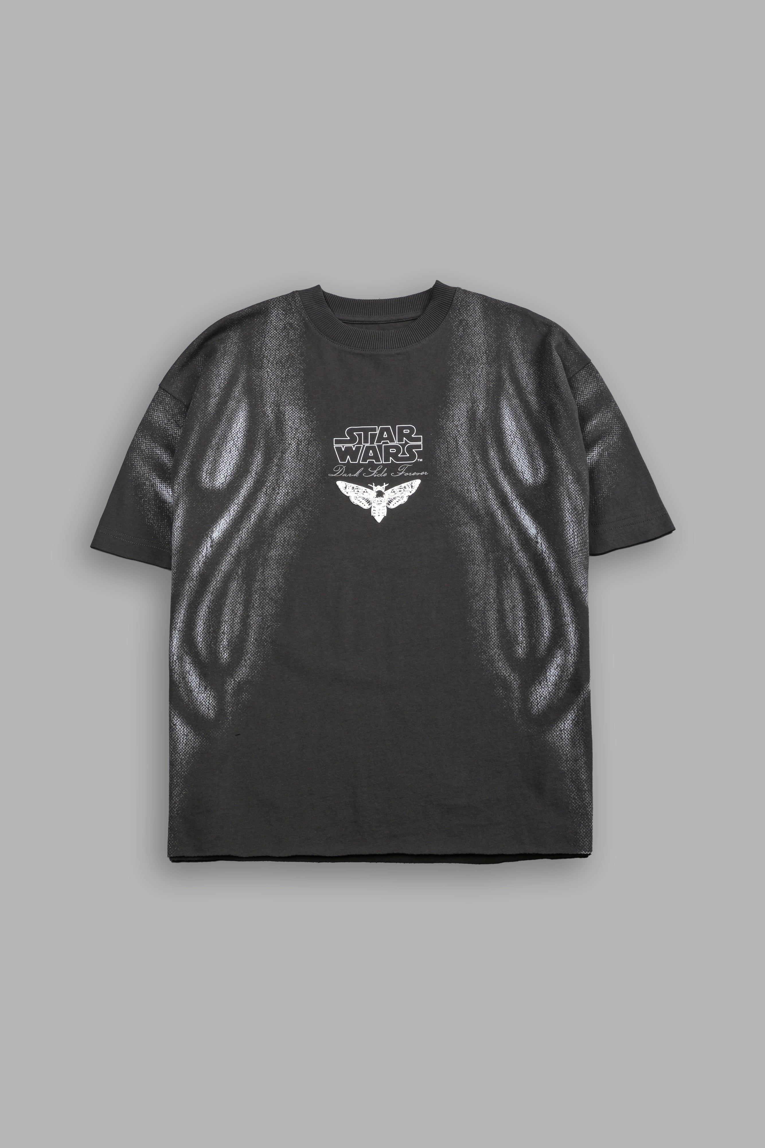 Dark Flame Grunge Mid Length Raw Hem Tee in Wolf Gray