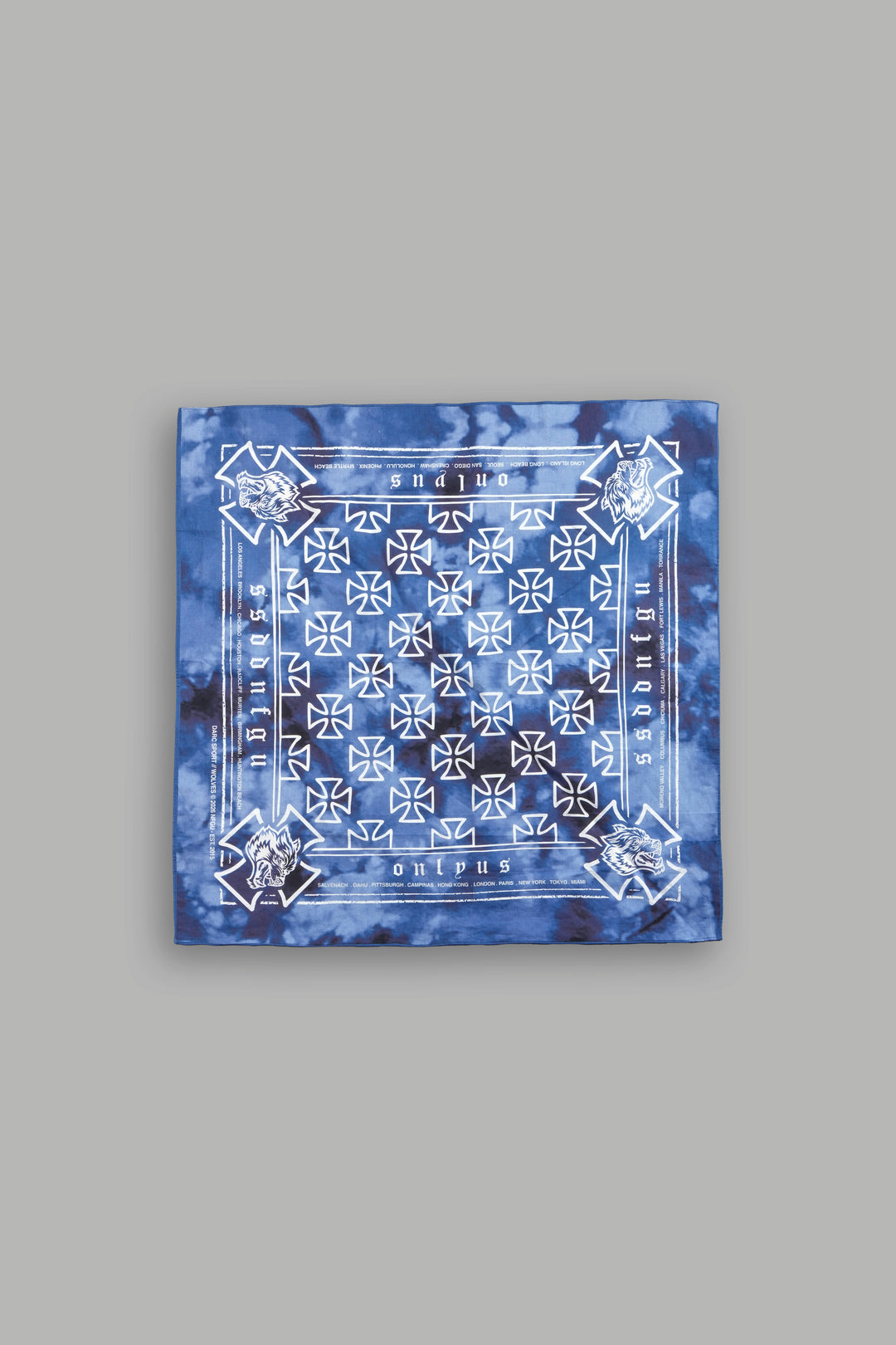Wolf Iron Cross Bandana in Darc Blue Ghost Clouds