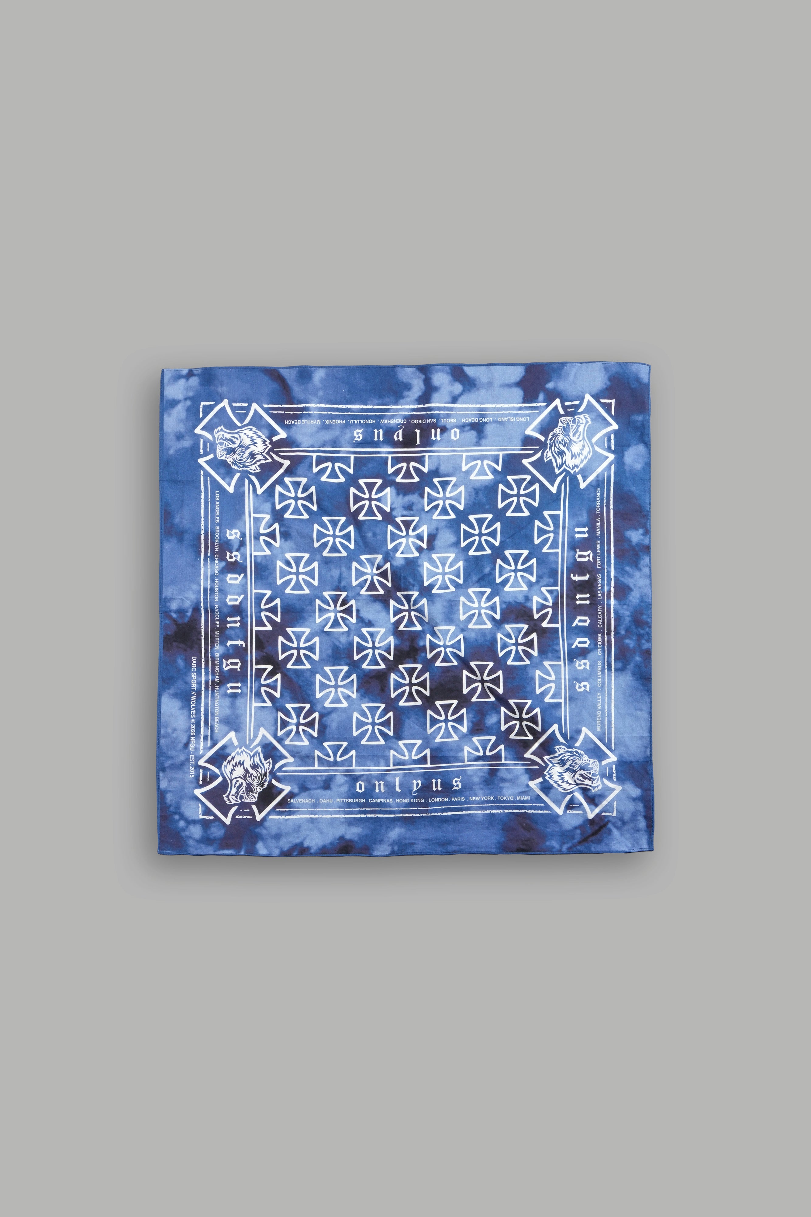 Wolf Iron Cross Bandana in Darc Blue Ghost Clouds