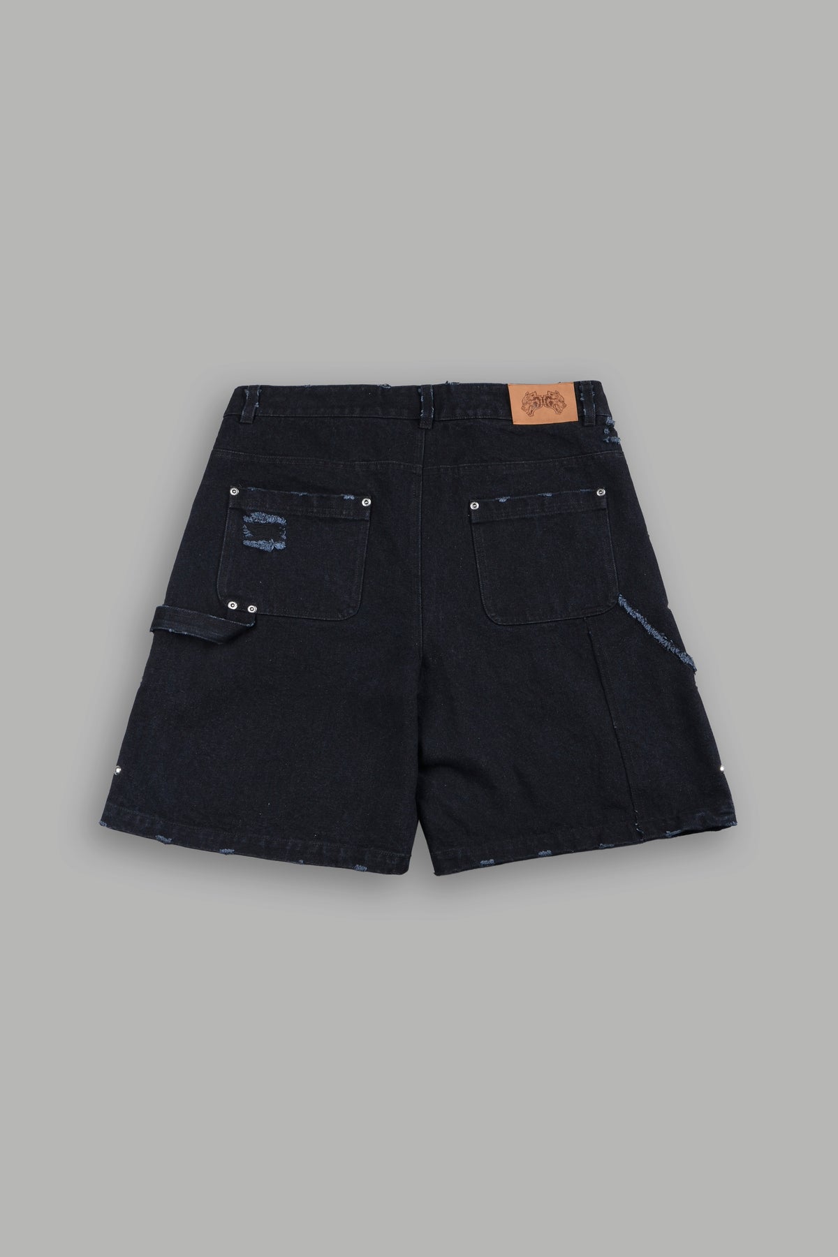 Wolves Heritage Distressed Denim Carpenter Shorts In Black