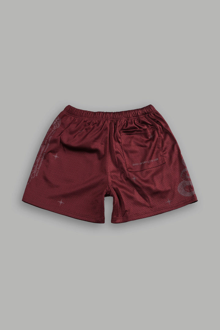 Oni Wolves Mesh Shorts in Oxblood