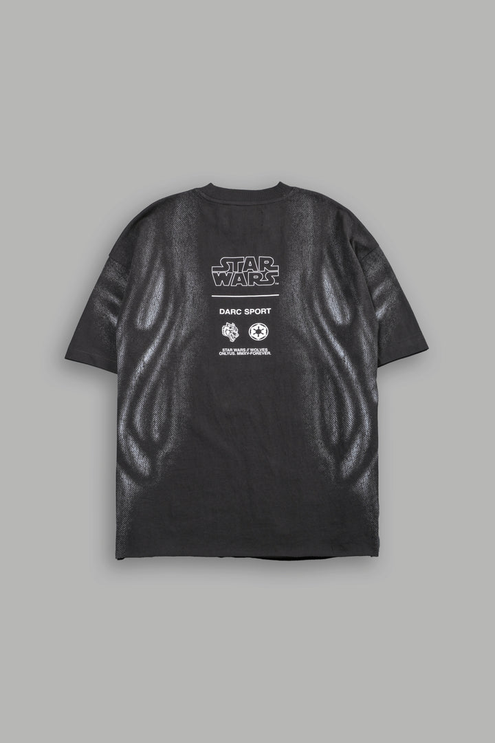 Dark Flame Grunge Mid Length Raw Hem Tee in Wolf Gray