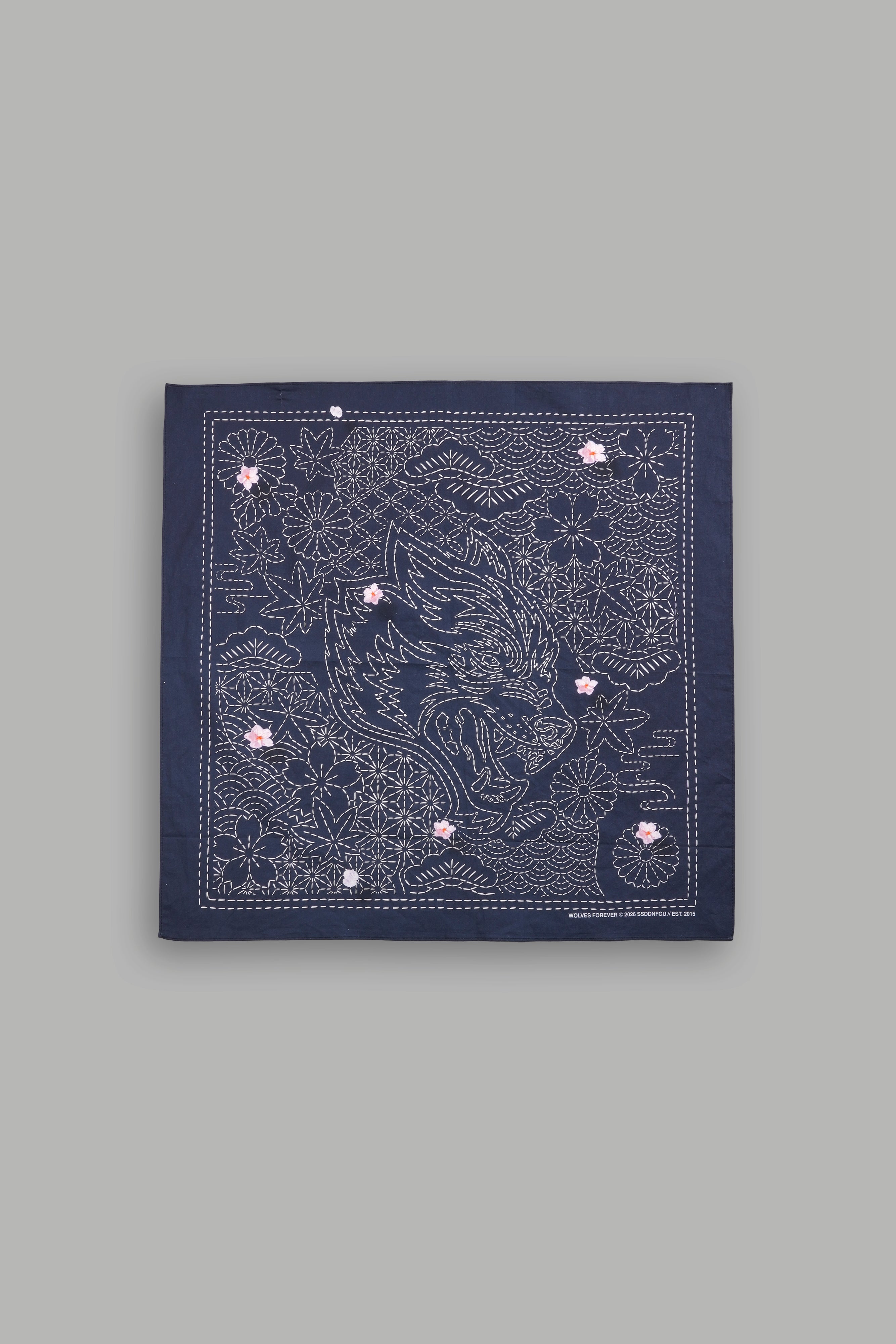 Sashiko Waves Bandana in Royal Navy
