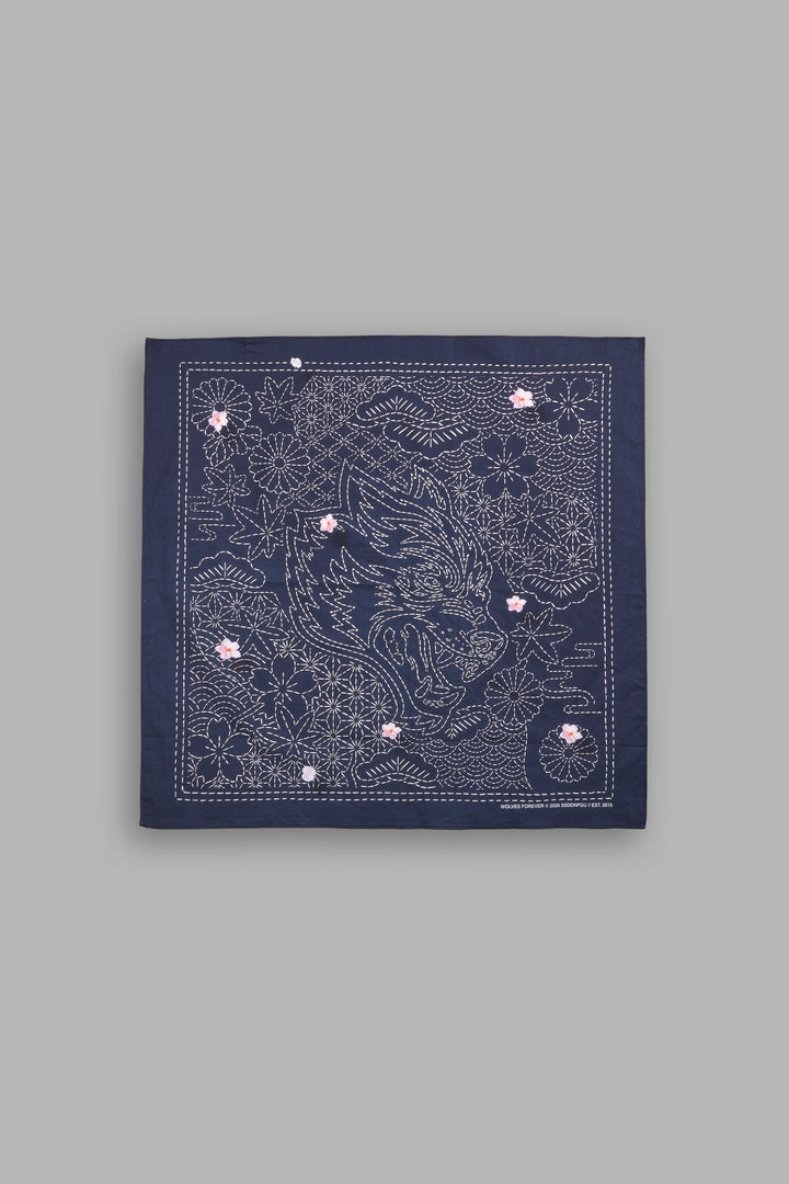 Sashiko Waves Bandana in Royal Navy