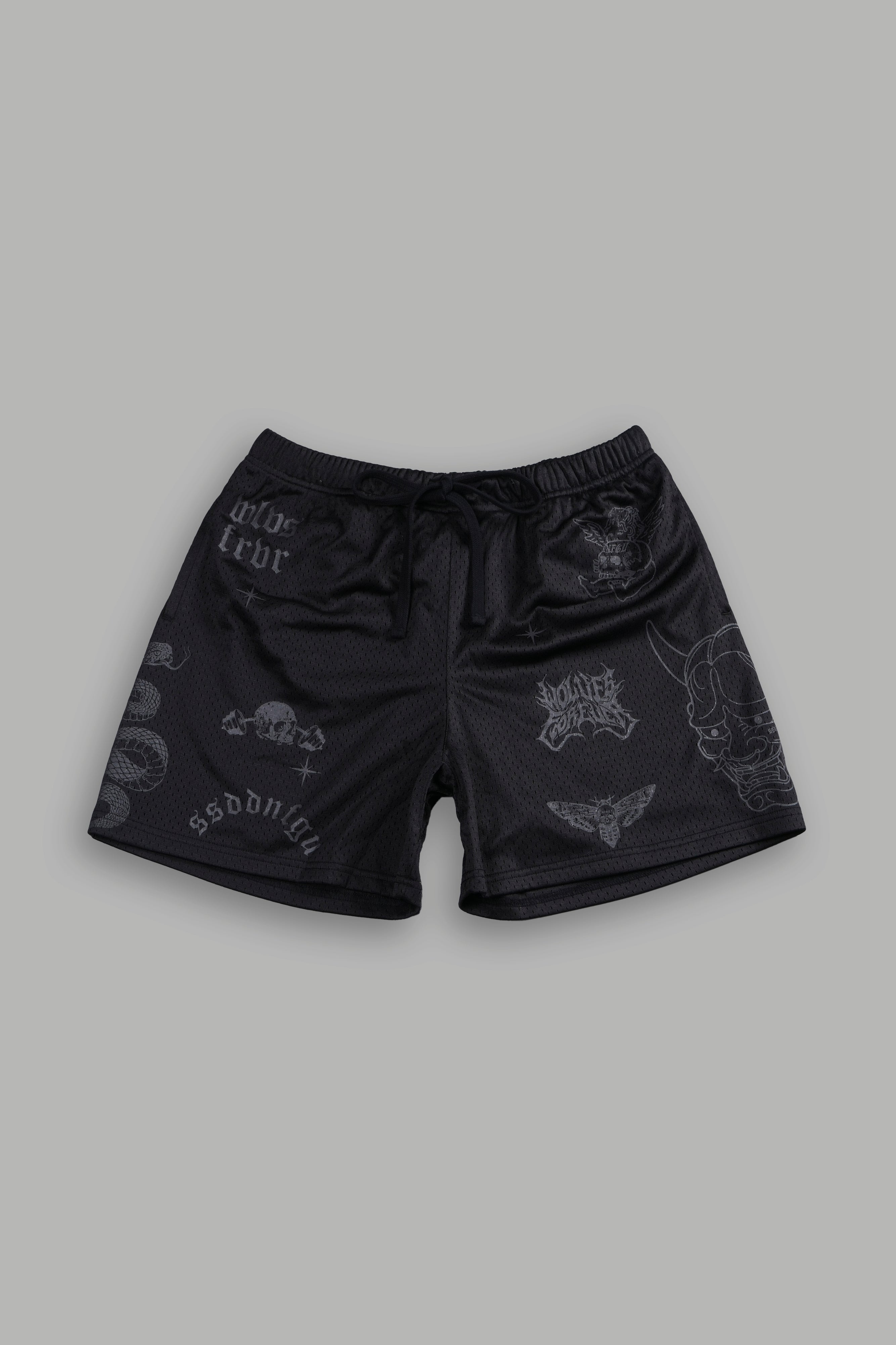 Oni Wolves Mesh Shorts in Black