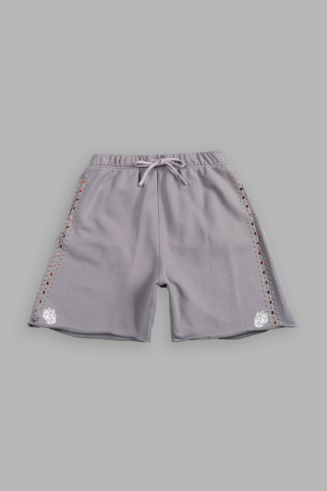 Stud Muerto Grunge Oversized Raw Hem Post Lounge Sweat Shorts In Pale Gray