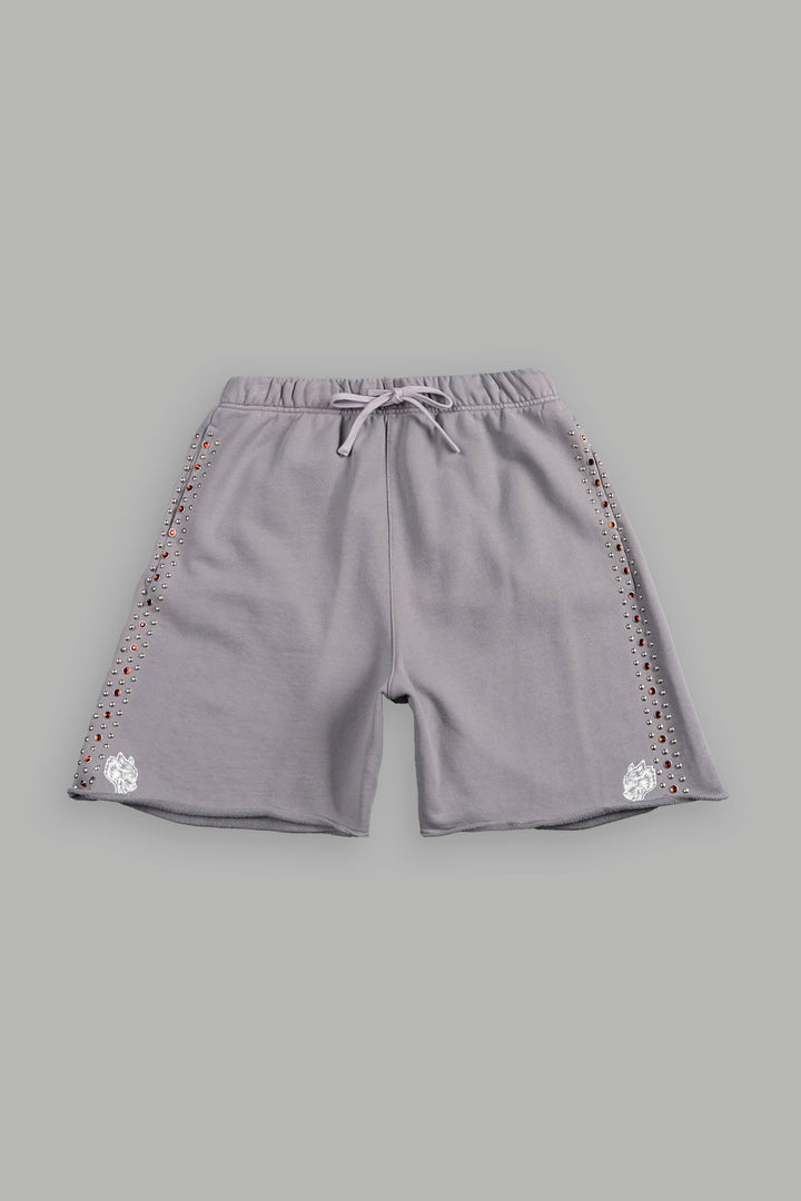 Stud Muerto Grunge Oversized Raw Hem Post Lounge Sweat Shorts In Pale Gray